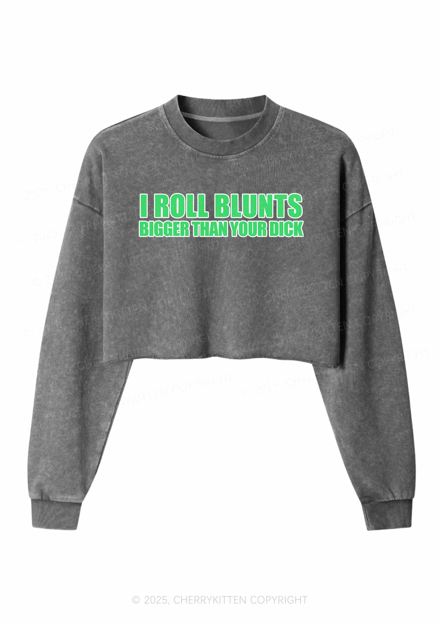 I Roll Blunts Y2K Crop Washed Sweatshirts Cherrykitten - Image 4