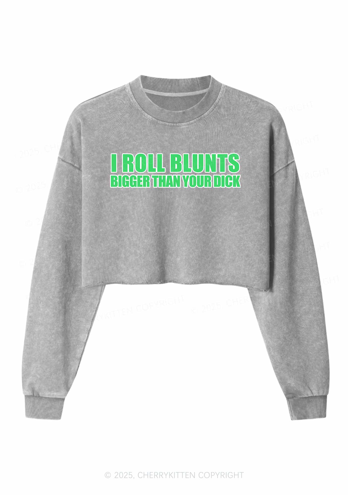 I Roll Blunts Y2K Crop Washed Sweatshirts Cherrykitten - Image 5