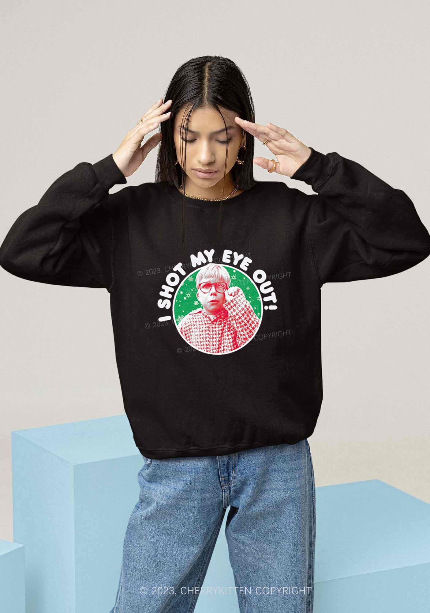 I Shot My Eye Out Christmas Y2K Sweatshirt Cherrykitten - Image 4