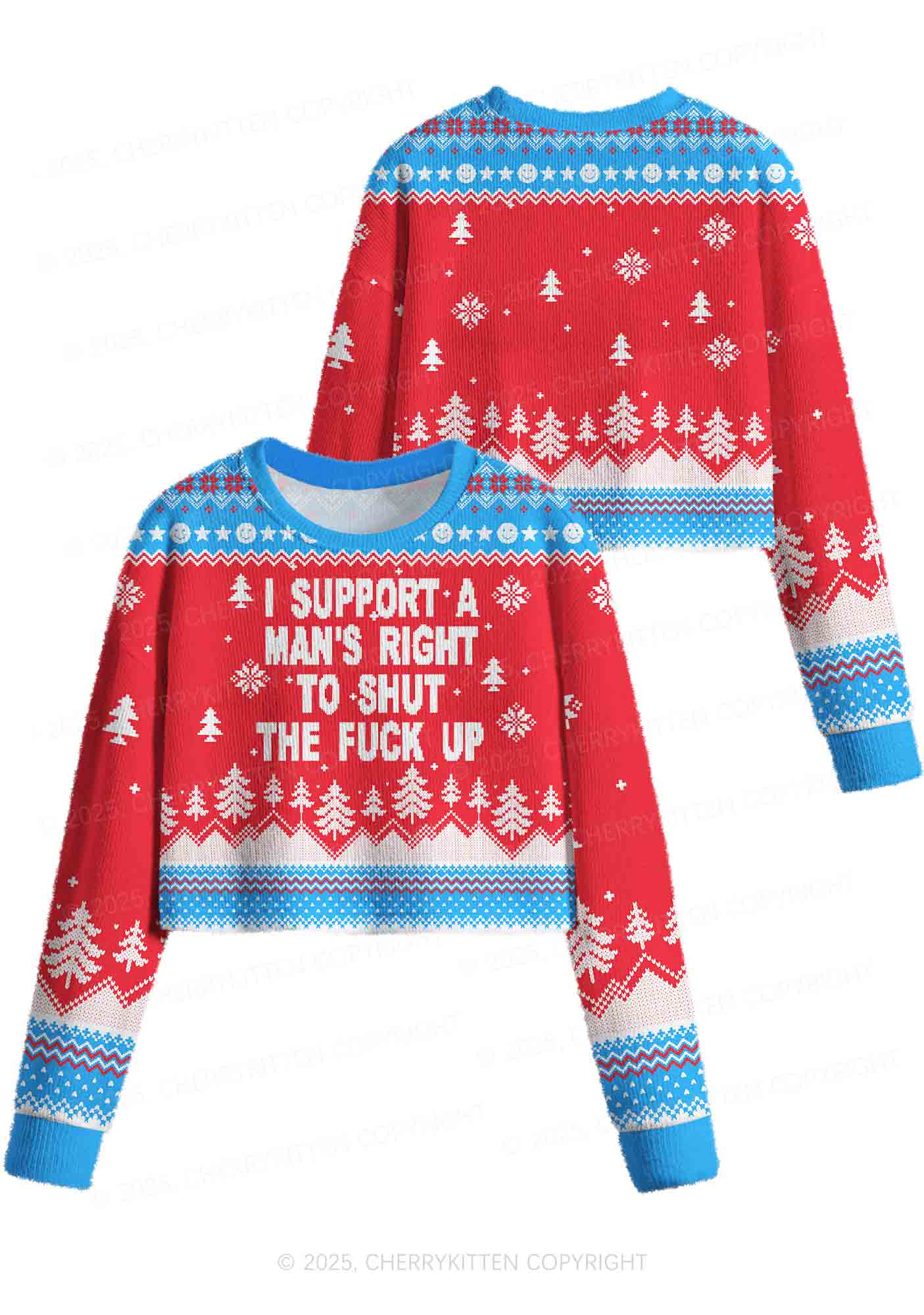 I Support A Mans Right Y2K Christmas Crop Knit Sweatshirt Cherrykitten - Image 3