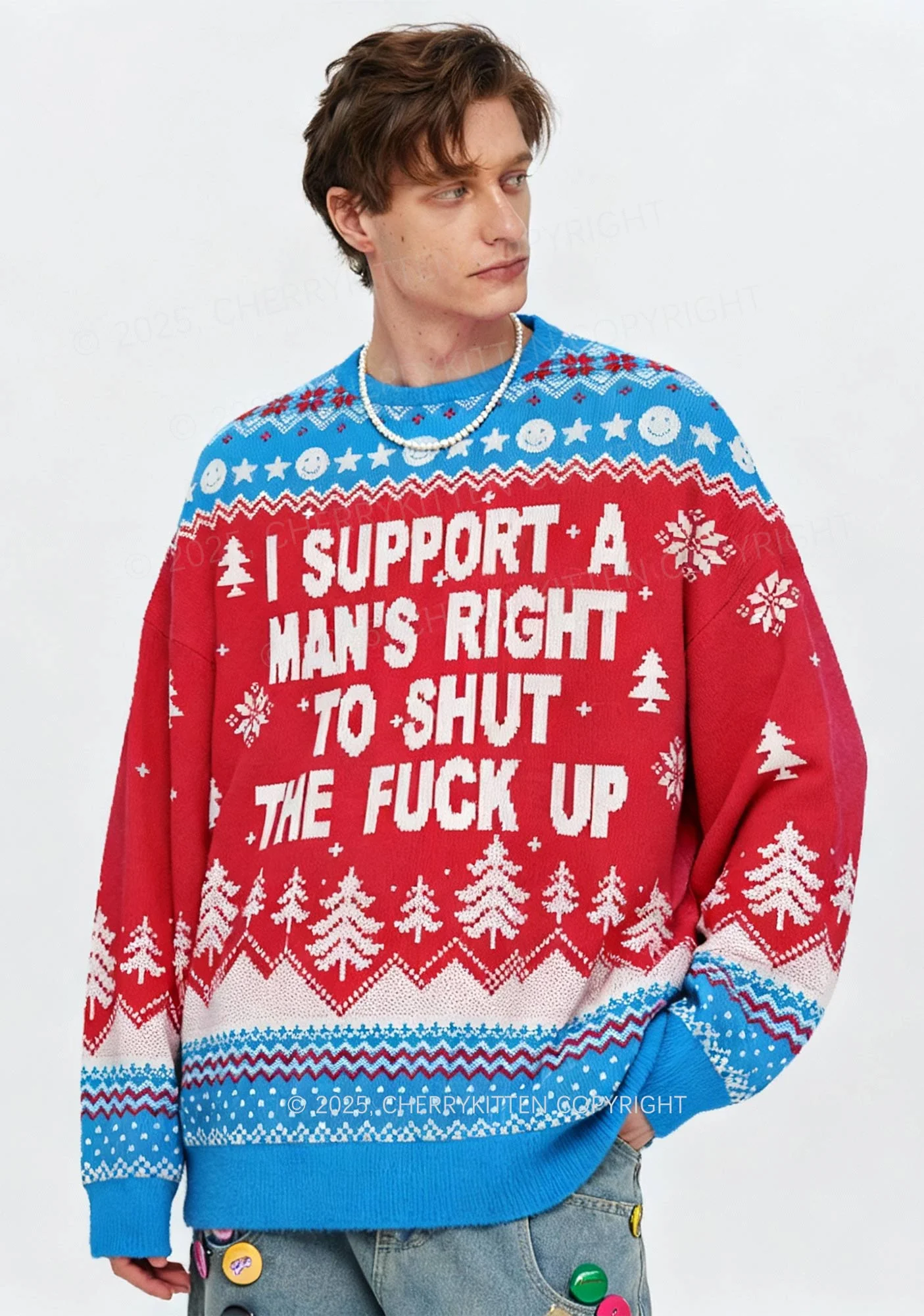 I Support A Mans Right Y2K Christmas Knit Sweatshirt Cherrykitten - Image 2