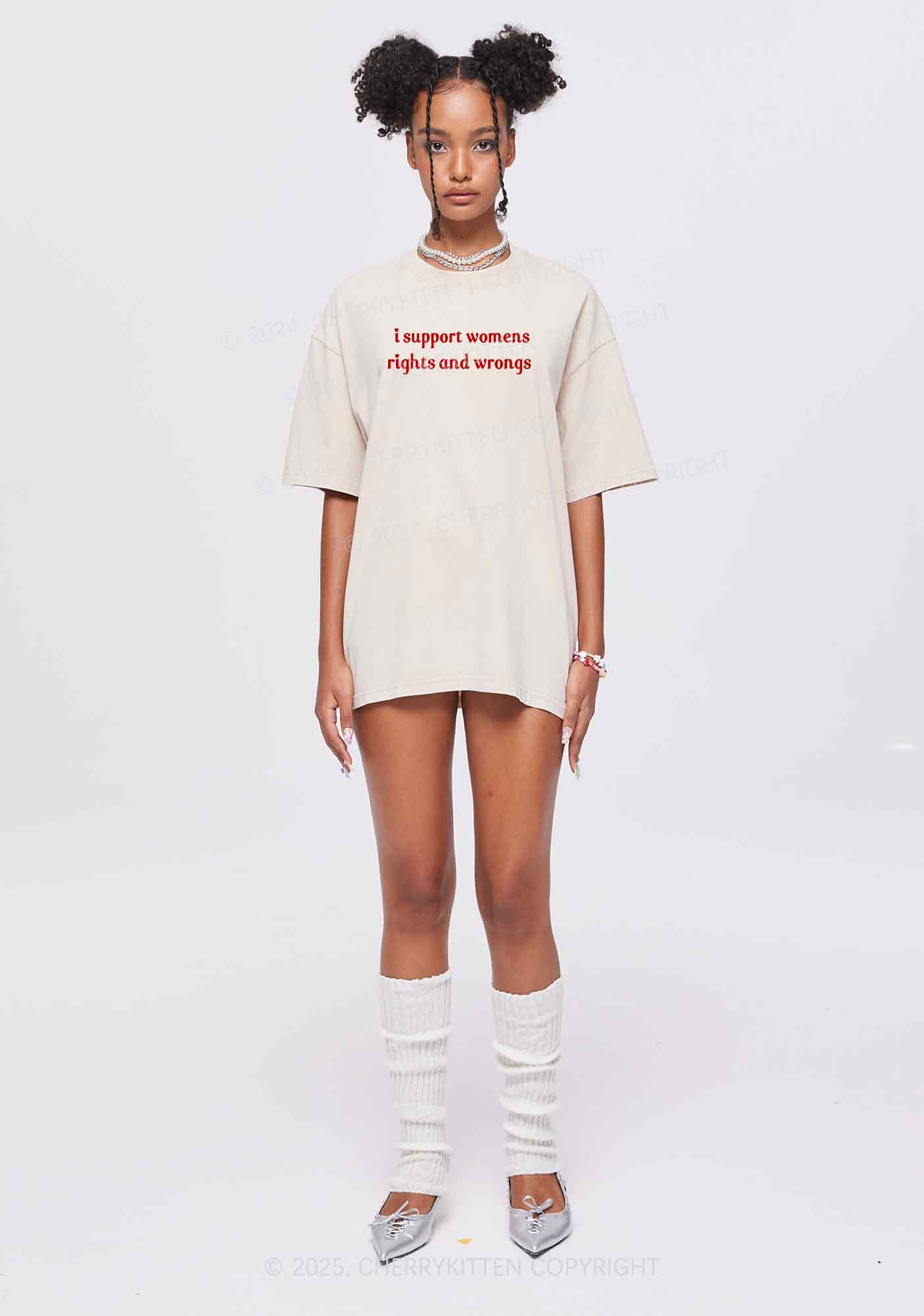 I Support Women Y2K Washed Tee Cherrykitten - Image 3