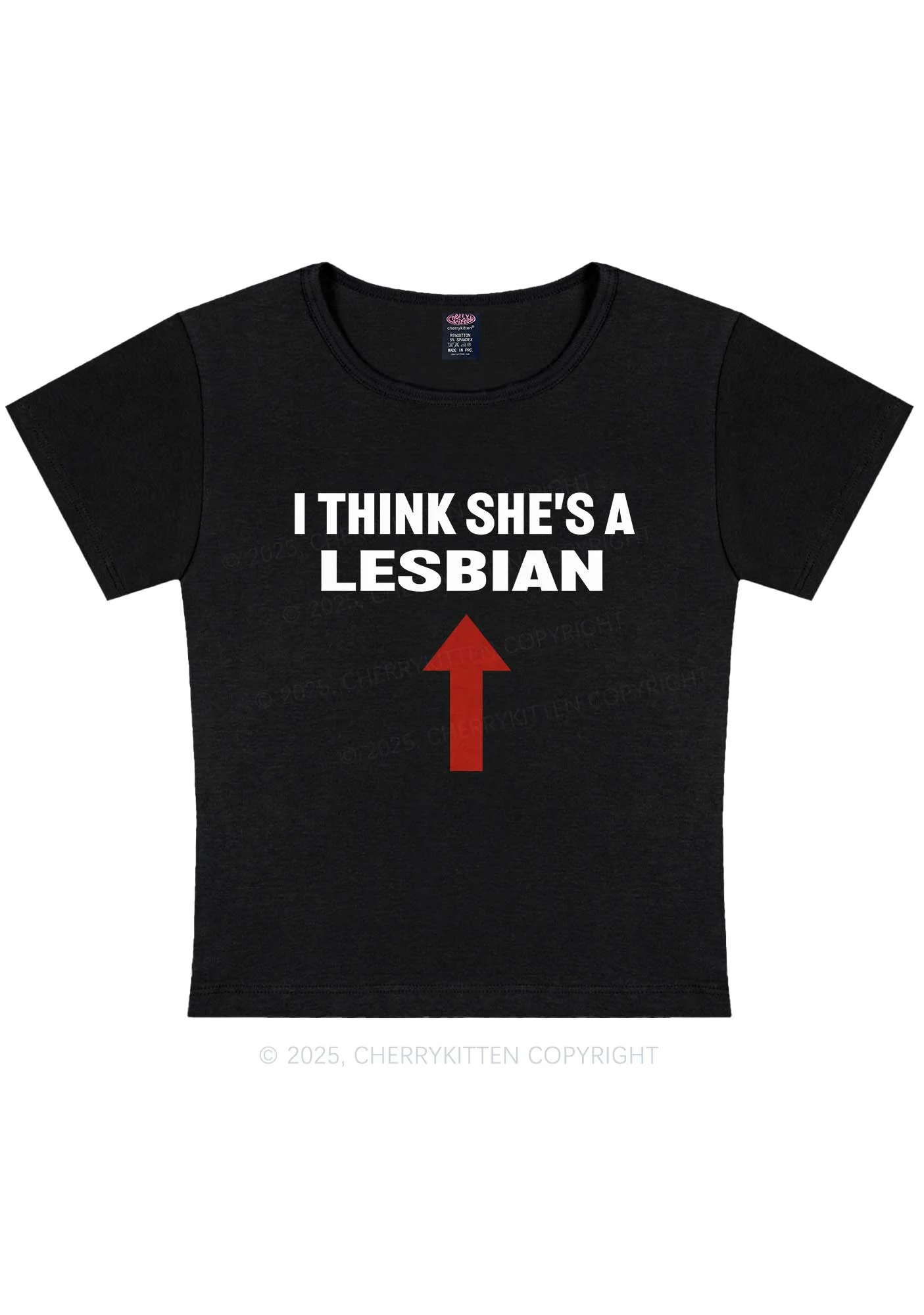 I Think She's A Lesbian Y2K Baby Tee Cherrykitten - Image 4