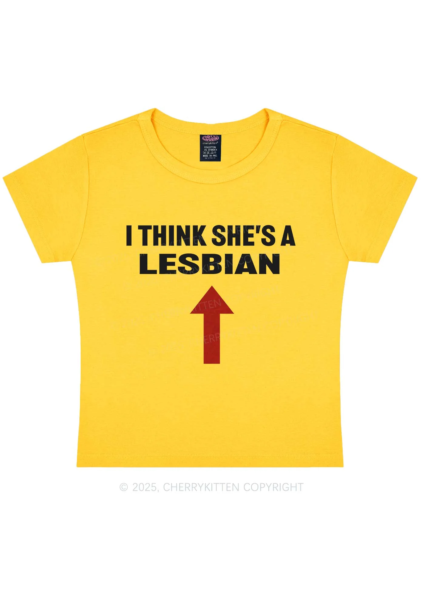 I Think She's A Lesbian Y2K Baby Tee Cherrykitten - Image 5