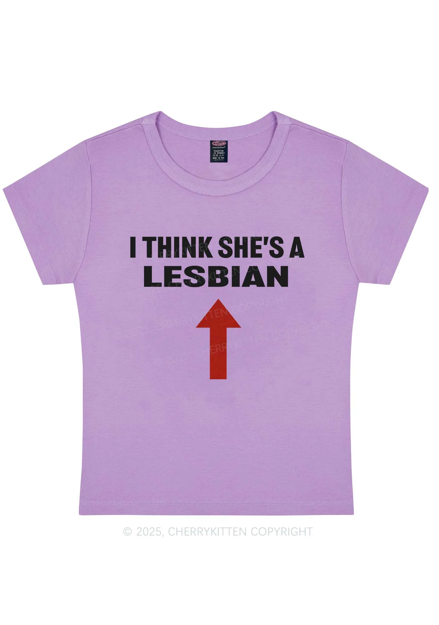 I Think She's A Lesbian Y2K Baby Tee Cherrykitten - Image 7