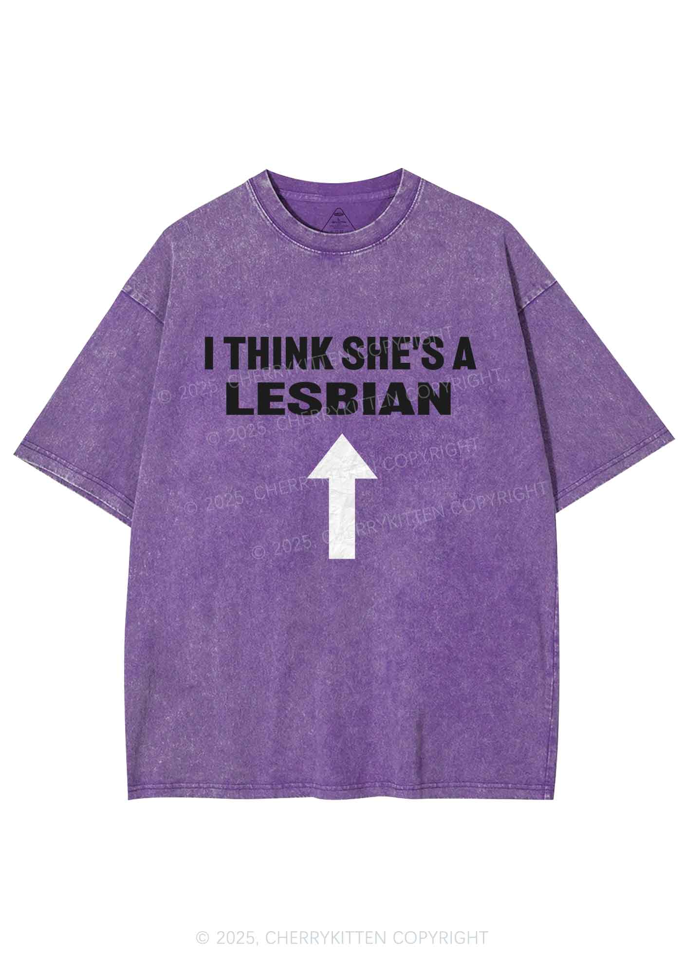 I Think She's A Lesbian Y2K Shirts Washed Tee Cherrykitten - Image 5