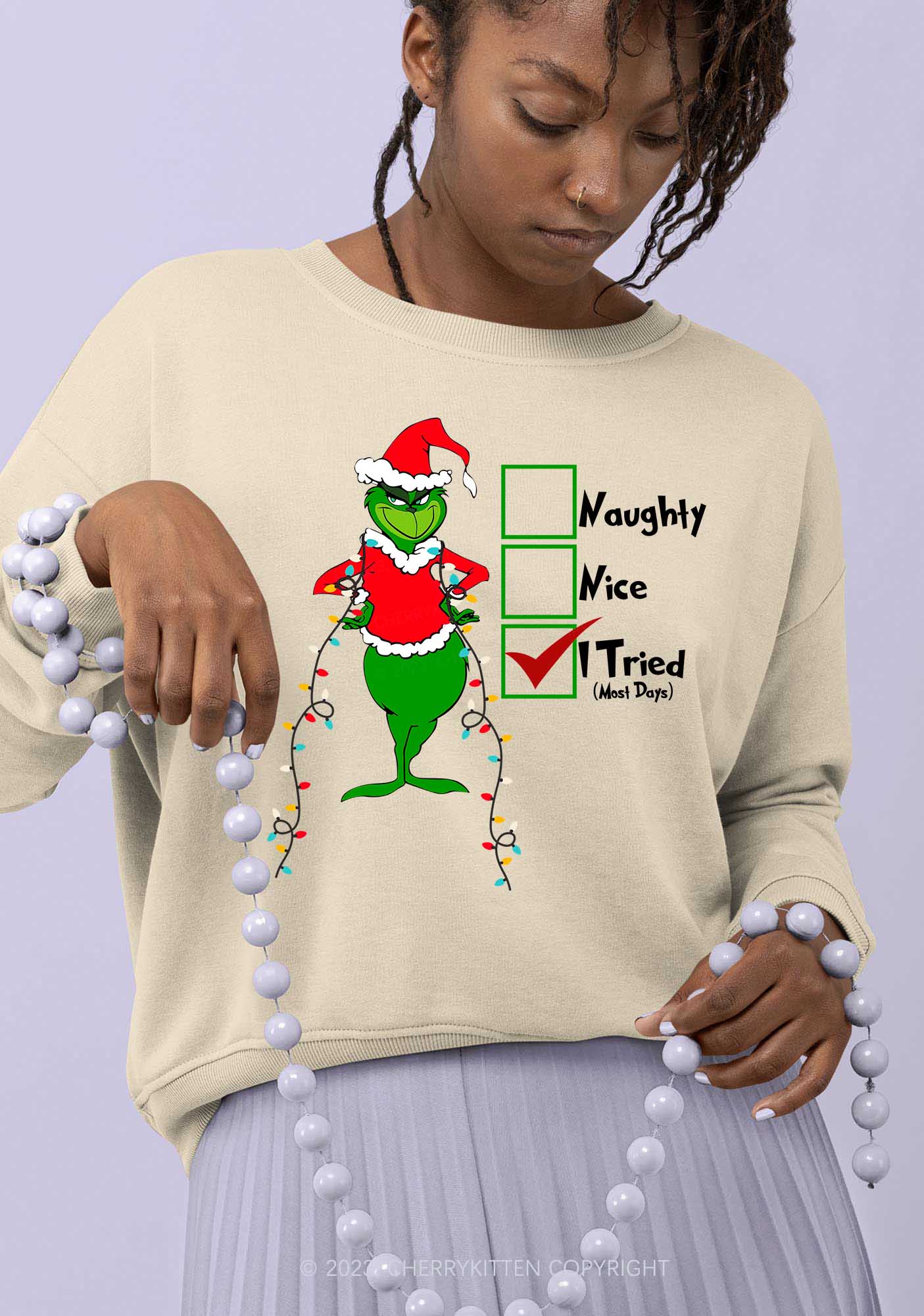 I Tried Most Days Christmas Y2K Sweatshirt Cherrykitten - Image 2
