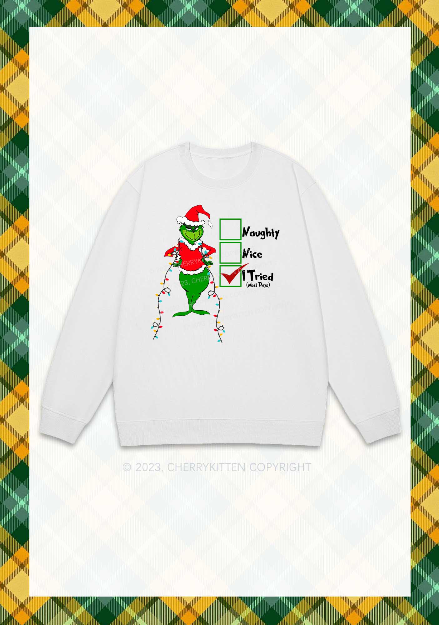 I Tried Most Days Christmas Y2K Sweatshirt Cherrykitten - Image 3