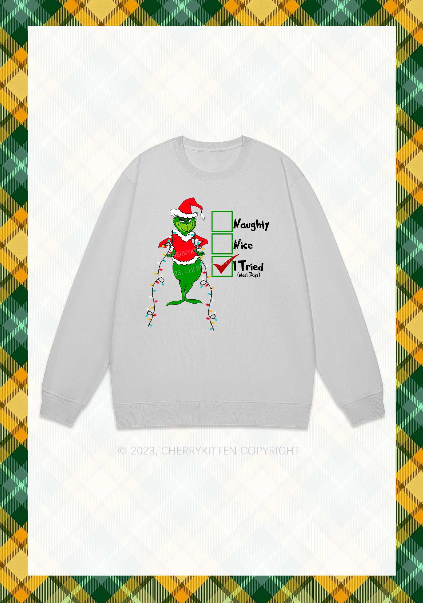 I Tried Most Days Christmas Y2K Sweatshirt Cherrykitten - Image 5