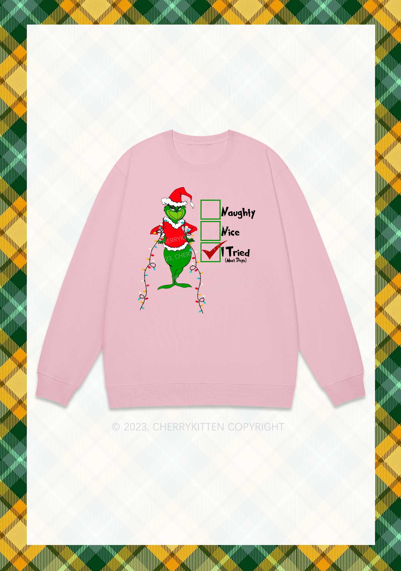 I Tried Most Days Christmas Y2K Sweatshirt Cherrykitten - Image 6