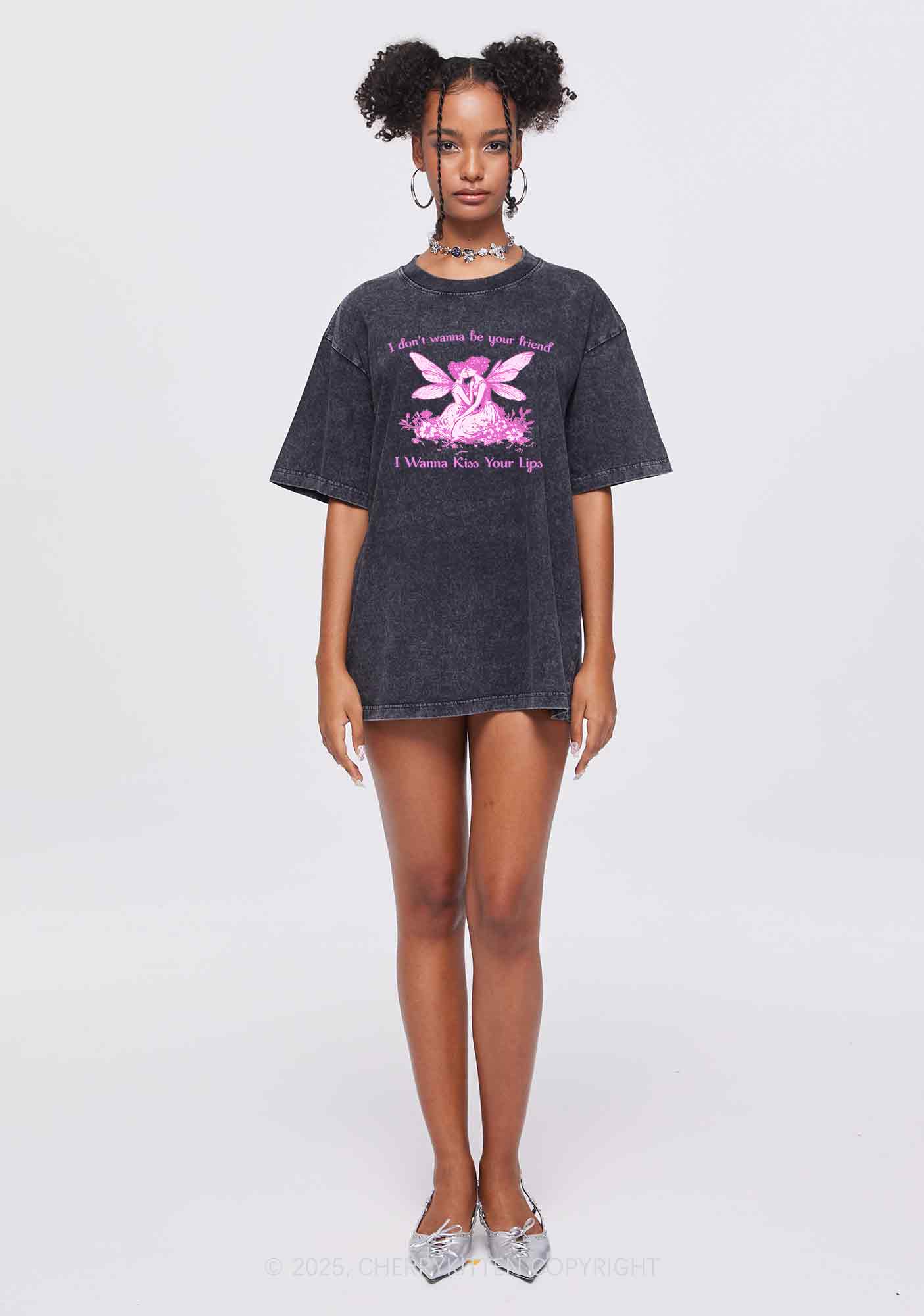I Wanna Kiss Your Lips Pride Y2K Shirts Washed Tee Cherrykitten - Image 2