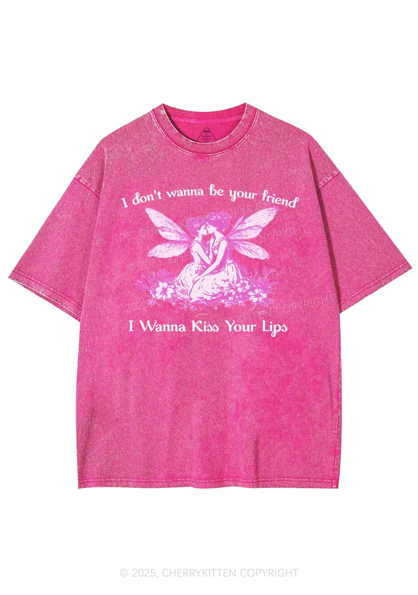 I Wanna Kiss Your Lips Pride Y2K Shirts Washed Tee Cherrykitten - Image 3