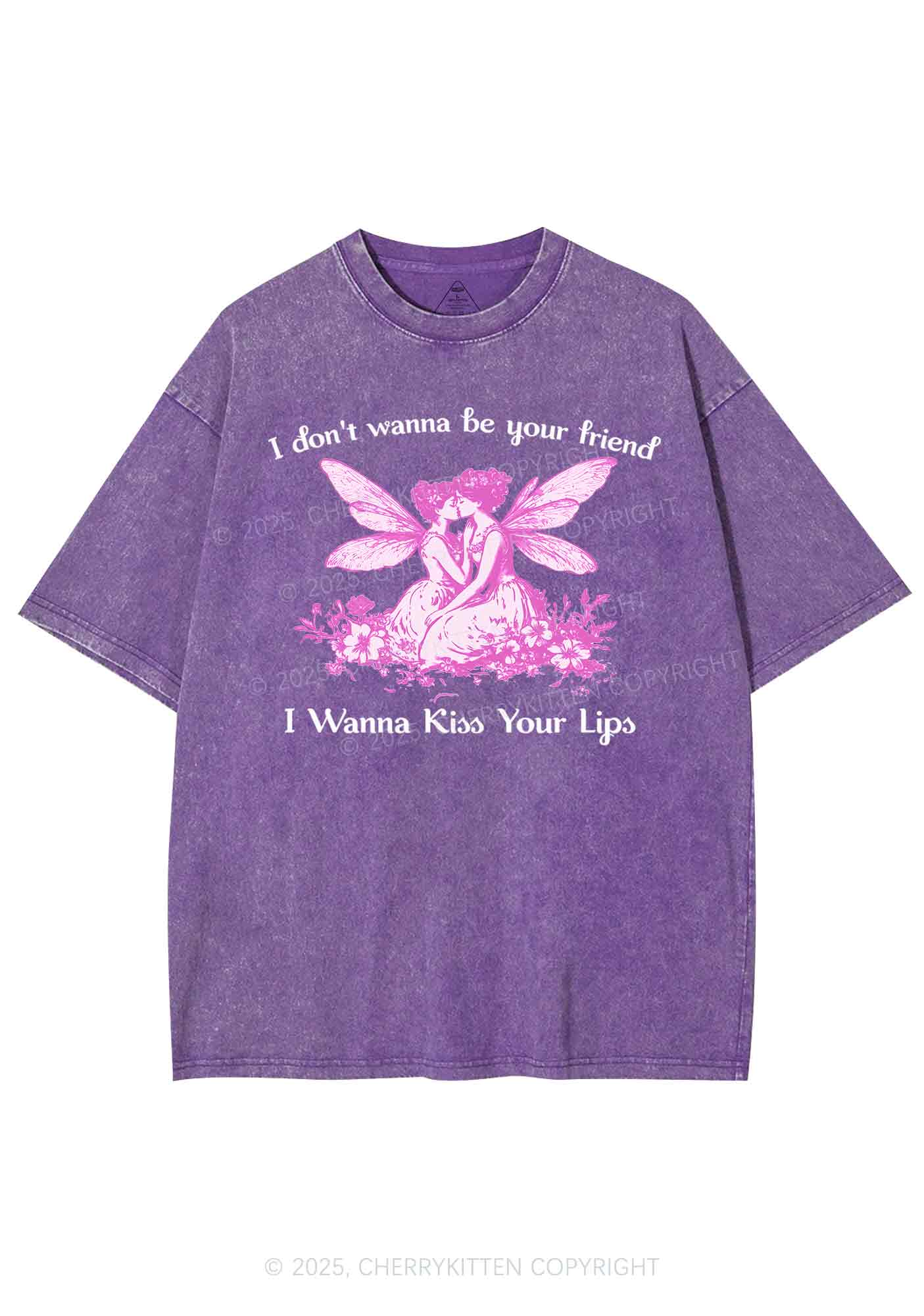 I Wanna Kiss Your Lips Pride Y2K Shirts Washed Tee Cherrykitten - Image 4