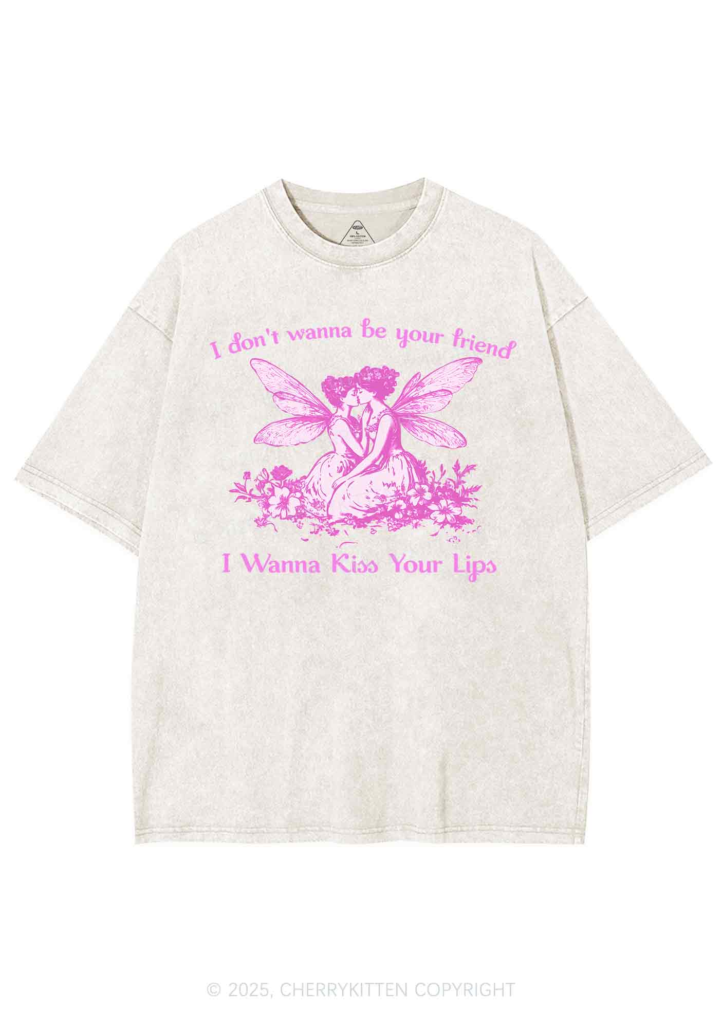 I Wanna Kiss Your Lips Pride Y2K Shirts Washed Tee Cherrykitten - Image 5