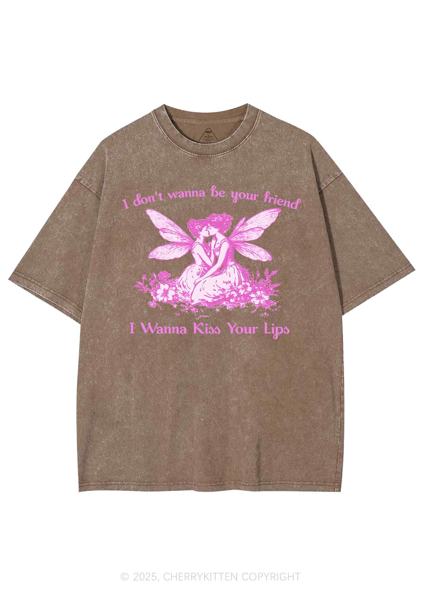 I Wanna Kiss Your Lips Pride Y2K Shirts Washed Tee Cherrykitten - Image 6