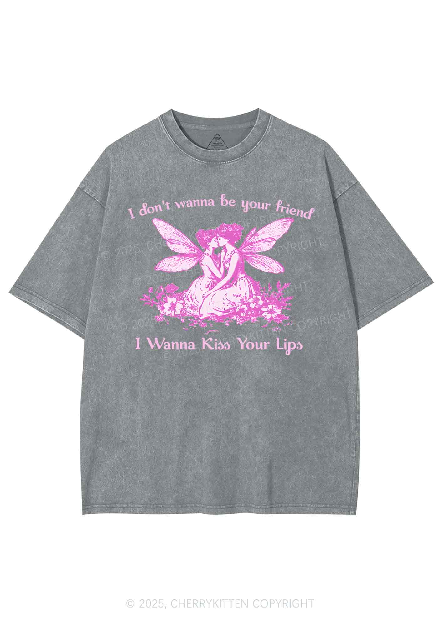 I Wanna Kiss Your Lips Pride Y2K Shirts Washed Tee Cherrykitten - Image 7