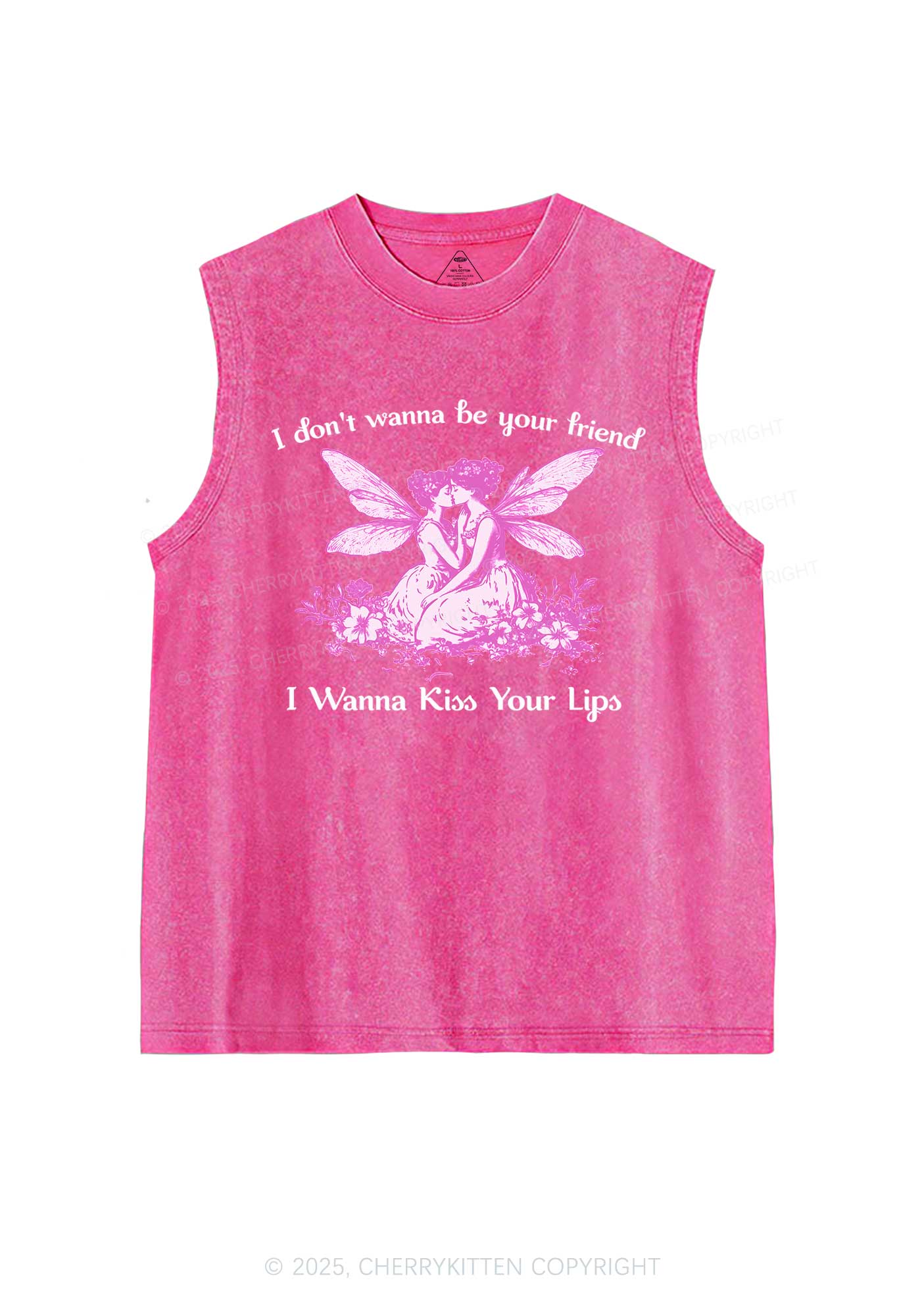 I Wanna Kiss Your Lips Pride Y2K Washed Muscle Tank Cherrykitten - Image 3