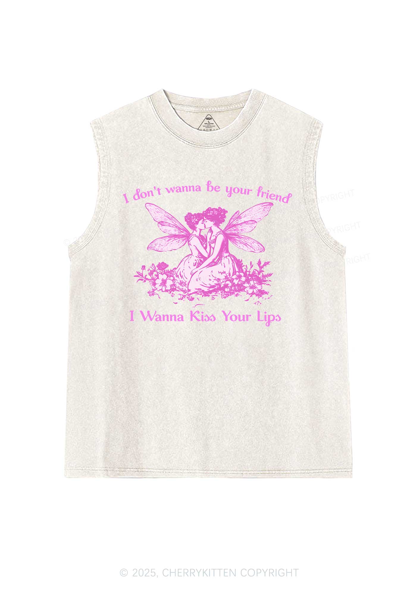 I Wanna Kiss Your Lips Pride Y2K Washed Muscle Tank Cherrykitten - Image 4