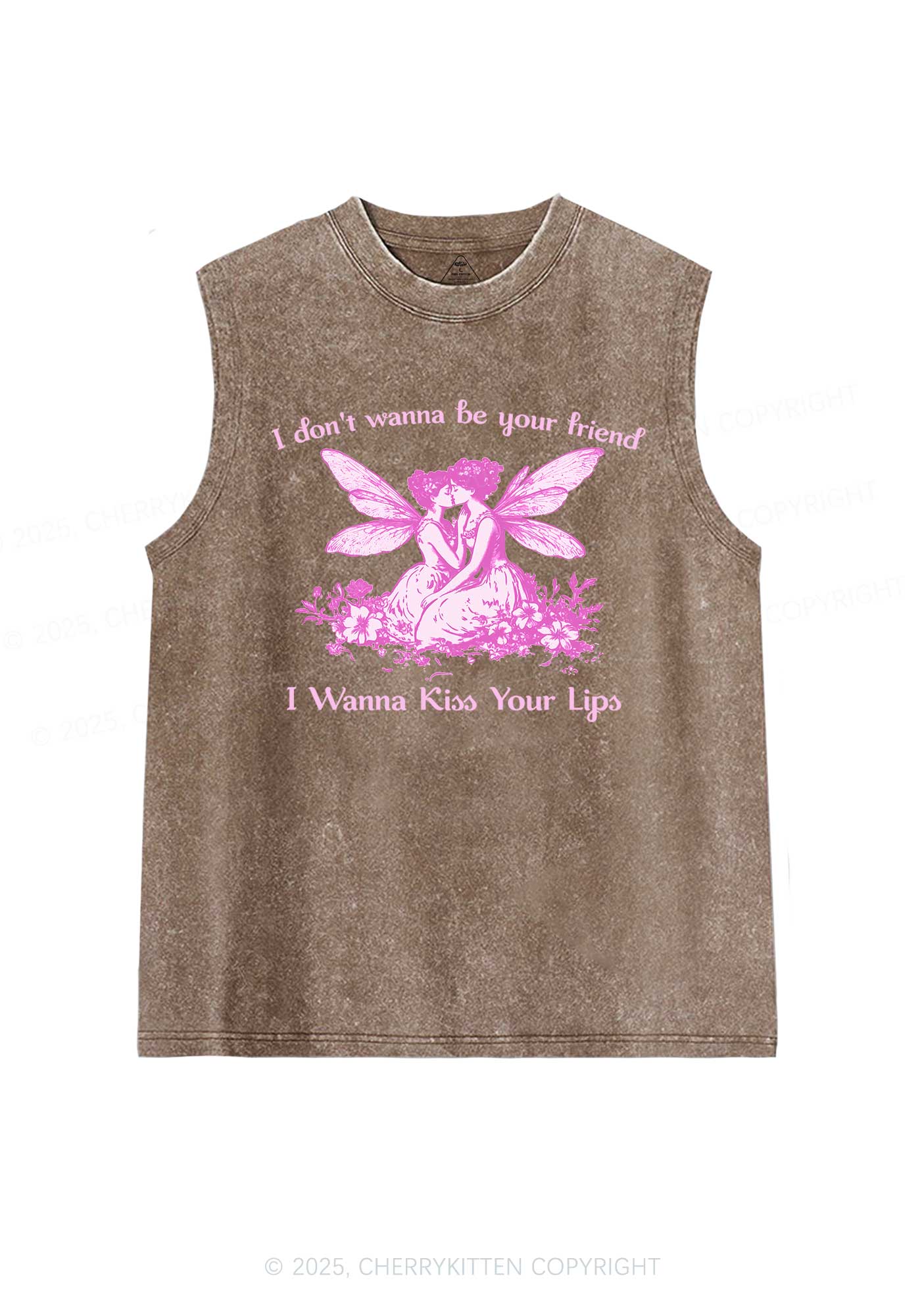 I Wanna Kiss Your Lips Pride Y2K Washed Muscle Tank Cherrykitten - Image 5