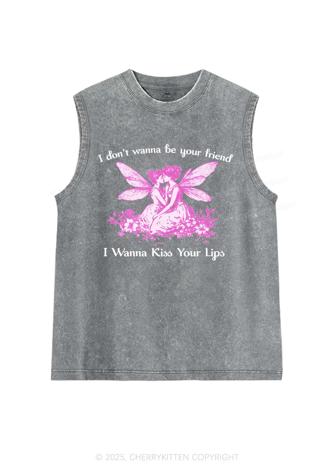 I Wanna Kiss Your Lips Pride Y2K Washed Muscle Tank Cherrykitten - Image 6