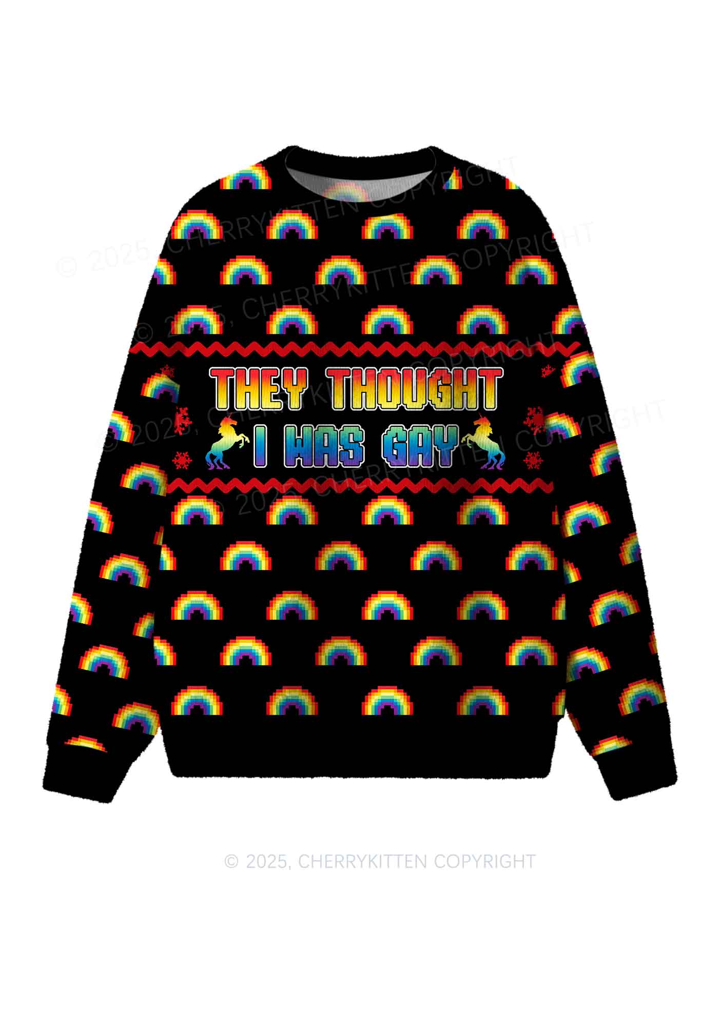 I Was Gay Pride Y2K Christmas Knit Sweatshirt Cherrykitten - Image 2