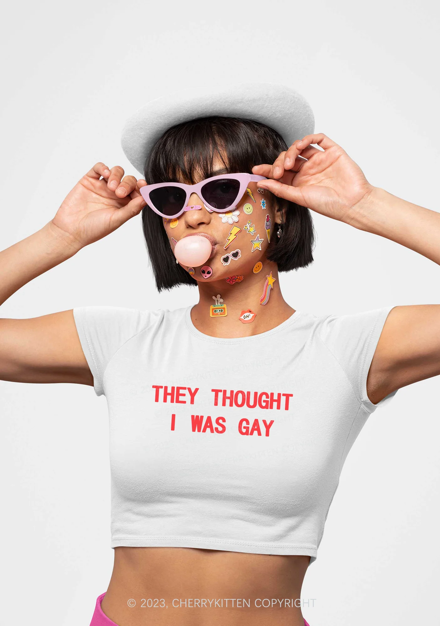 I Was Gay Two Sides Y2K Baby Tee Cherrykitten - Image 2