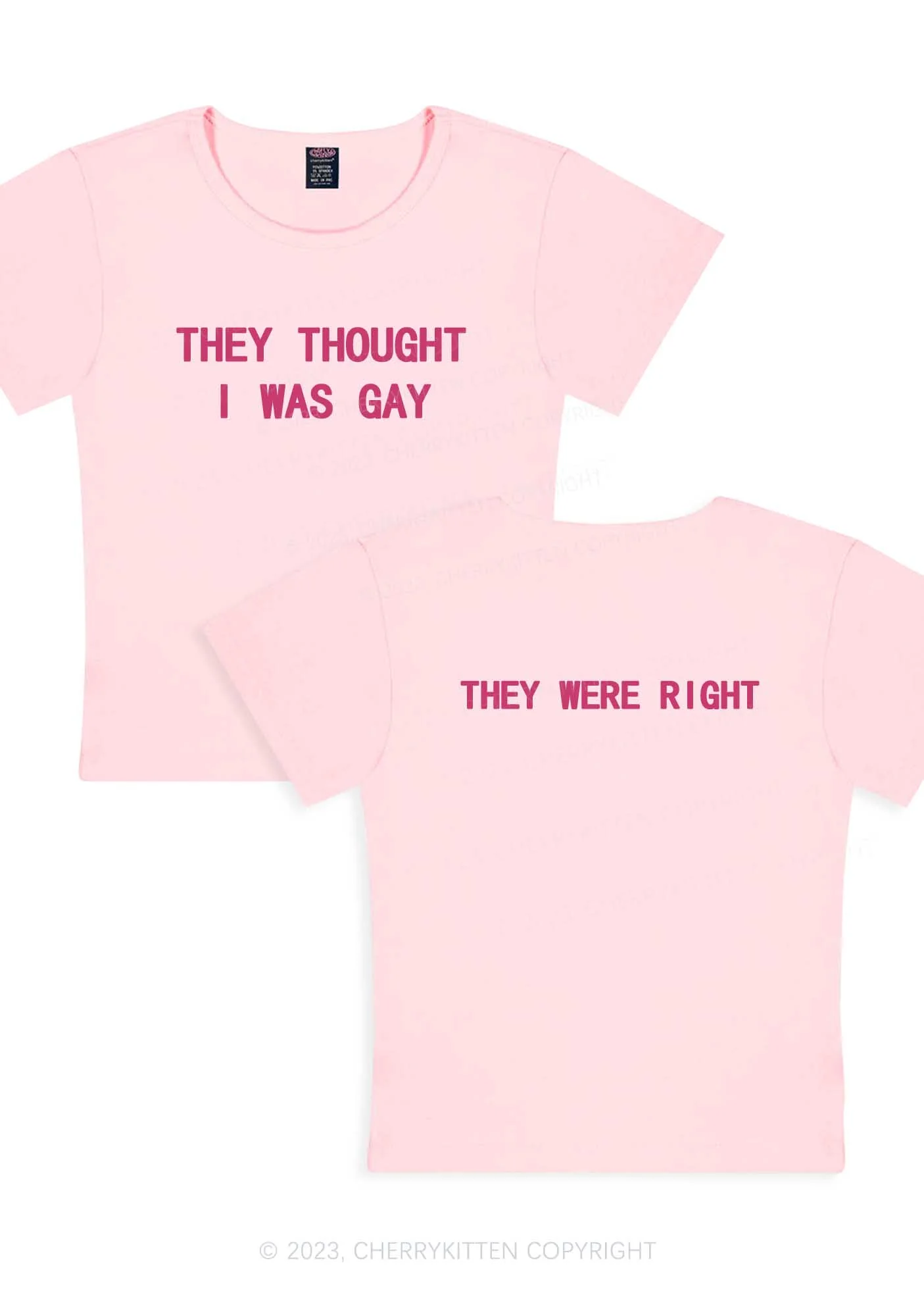 I Was Gay Two Sides Y2K Baby Tee Cherrykitten - Image 6