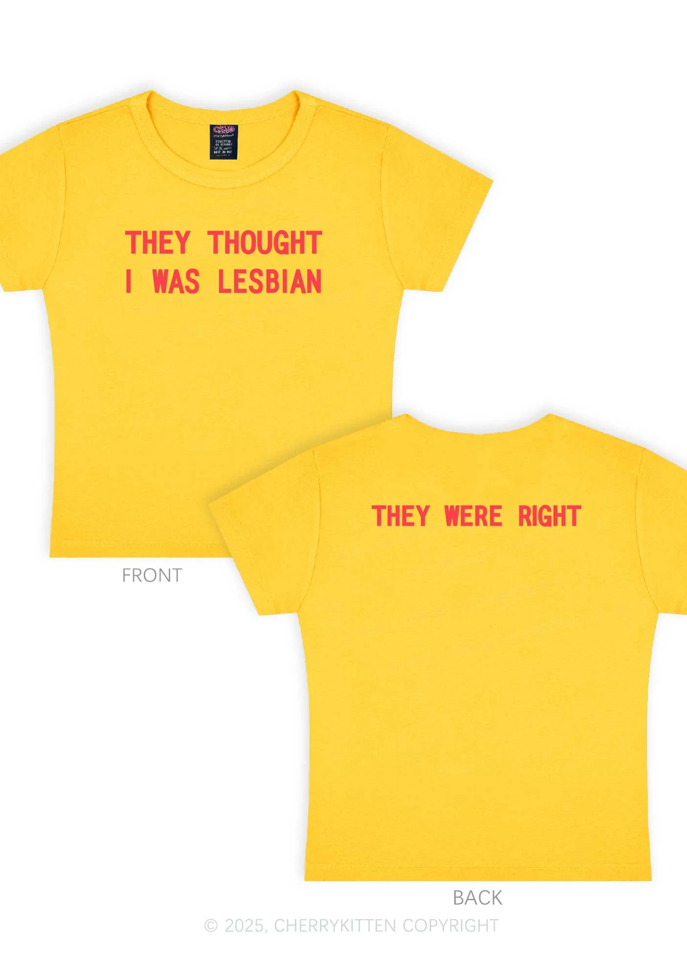 I Was Lesbian Two Sides Pride Y2K Baby Tee Cherrykitten - Image 4