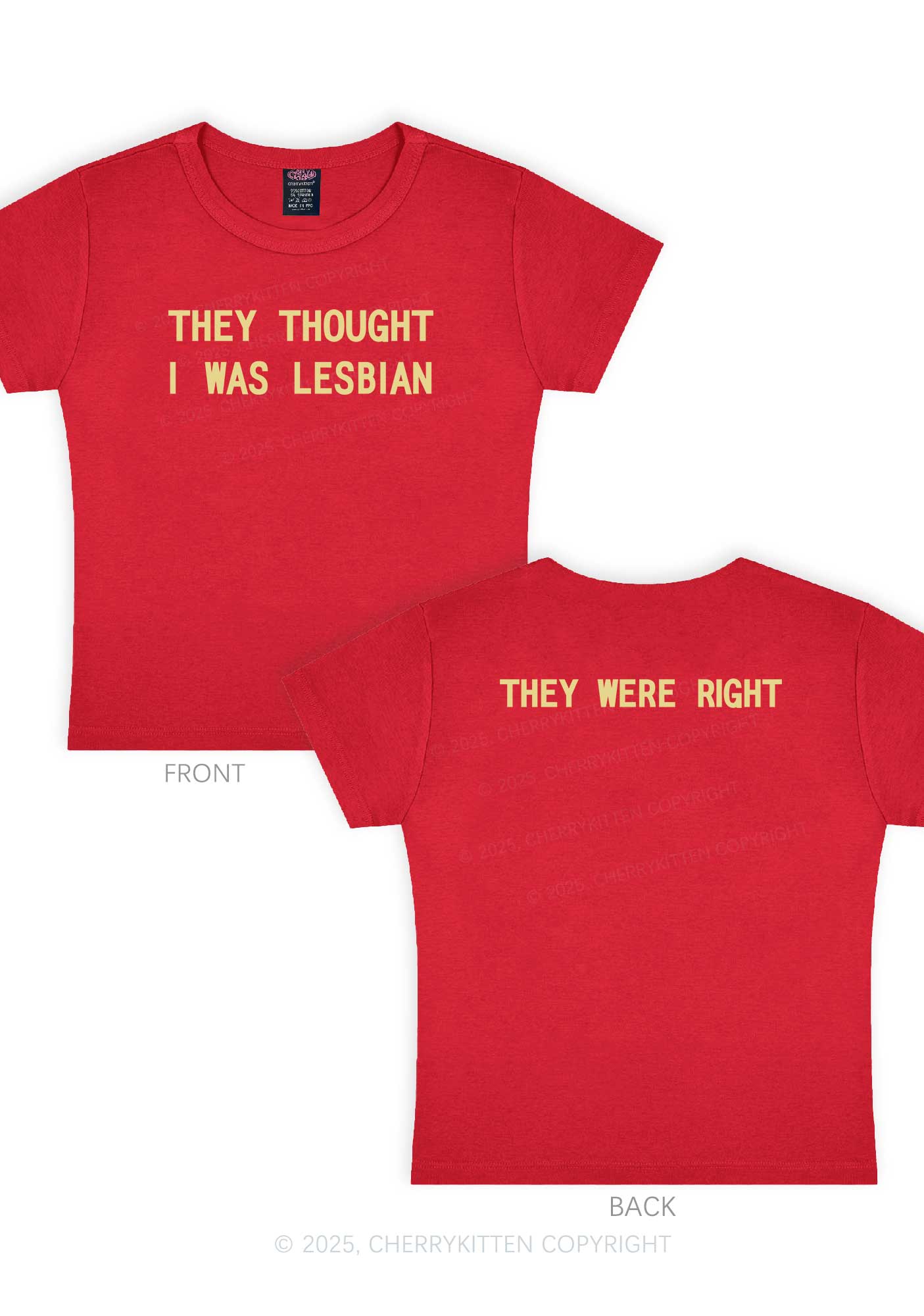 I Was Lesbian Two Sides Pride Y2K Baby Tee Cherrykitten - Image 5