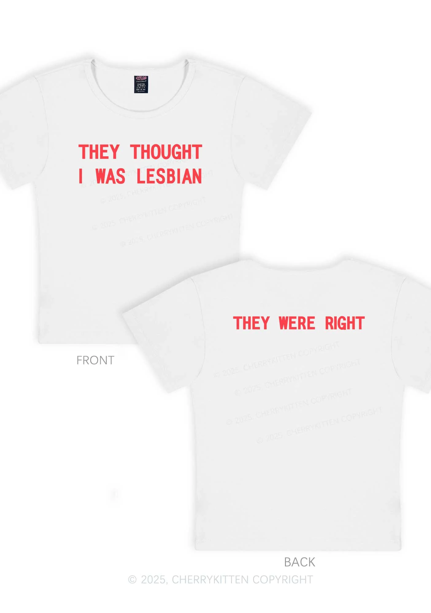 I Was Lesbian Two Sides Pride Y2K Baby Tee Cherrykitten - Image 6