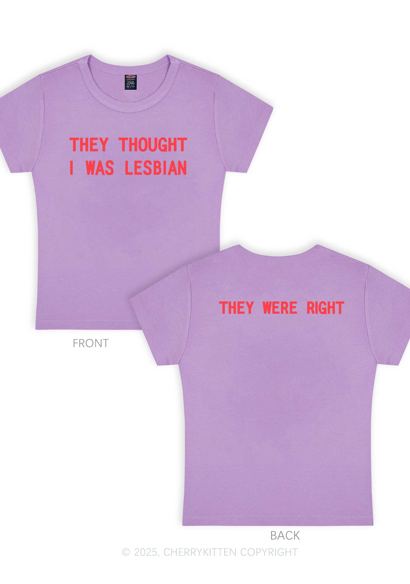I Was Lesbian Two Sides Pride Y2K Baby Tee Cherrykitten - Image 8