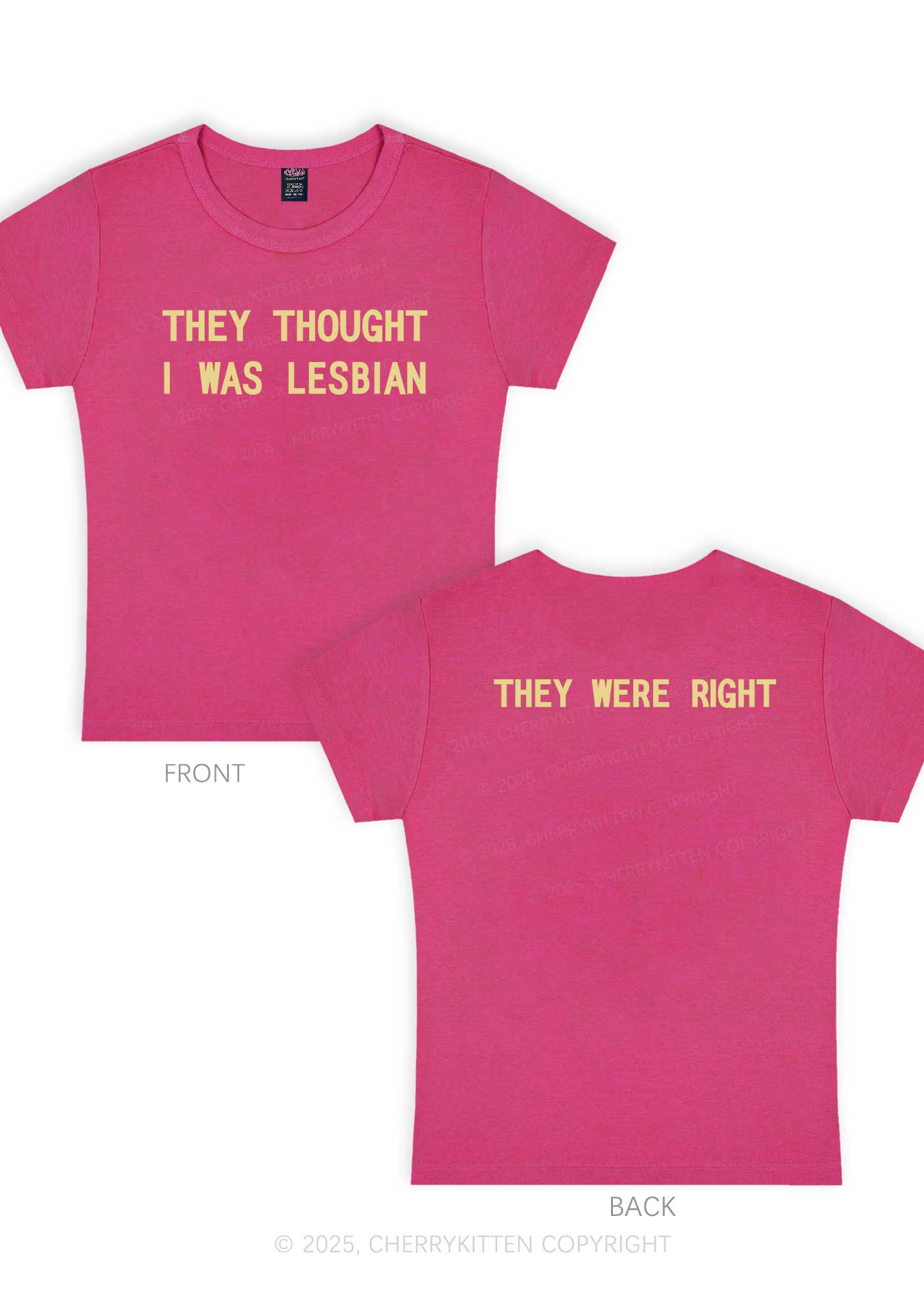 I Was Lesbian Two Sides Pride Y2K Baby Tee Cherrykitten - Image 9