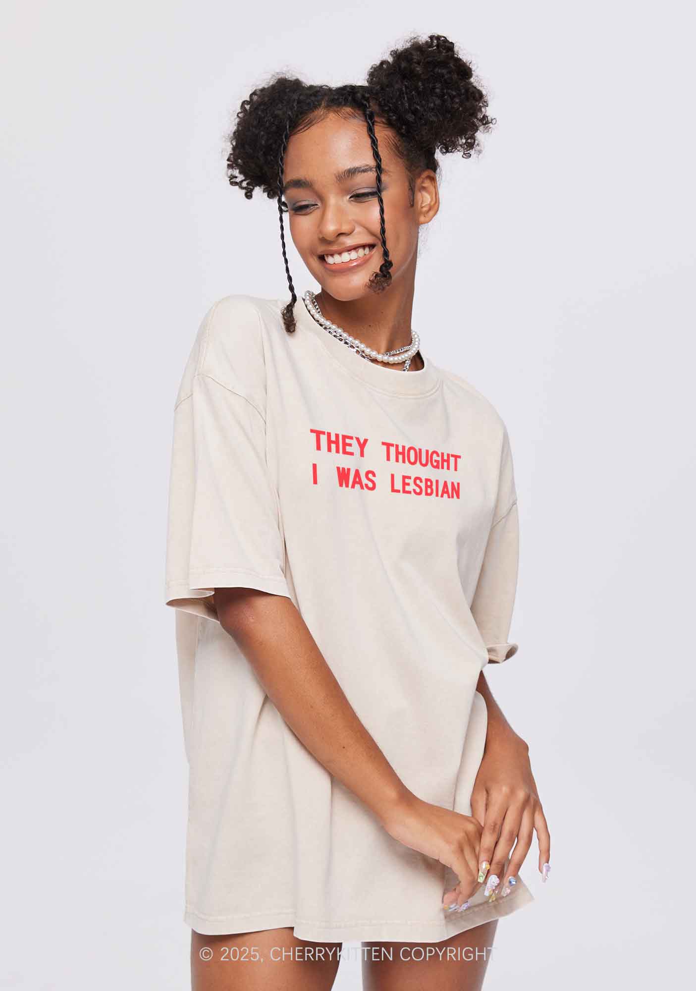 I Was Lesbian Two Sides Pride Y2K Shirts Washed Tee Cherrykitten - Image 2