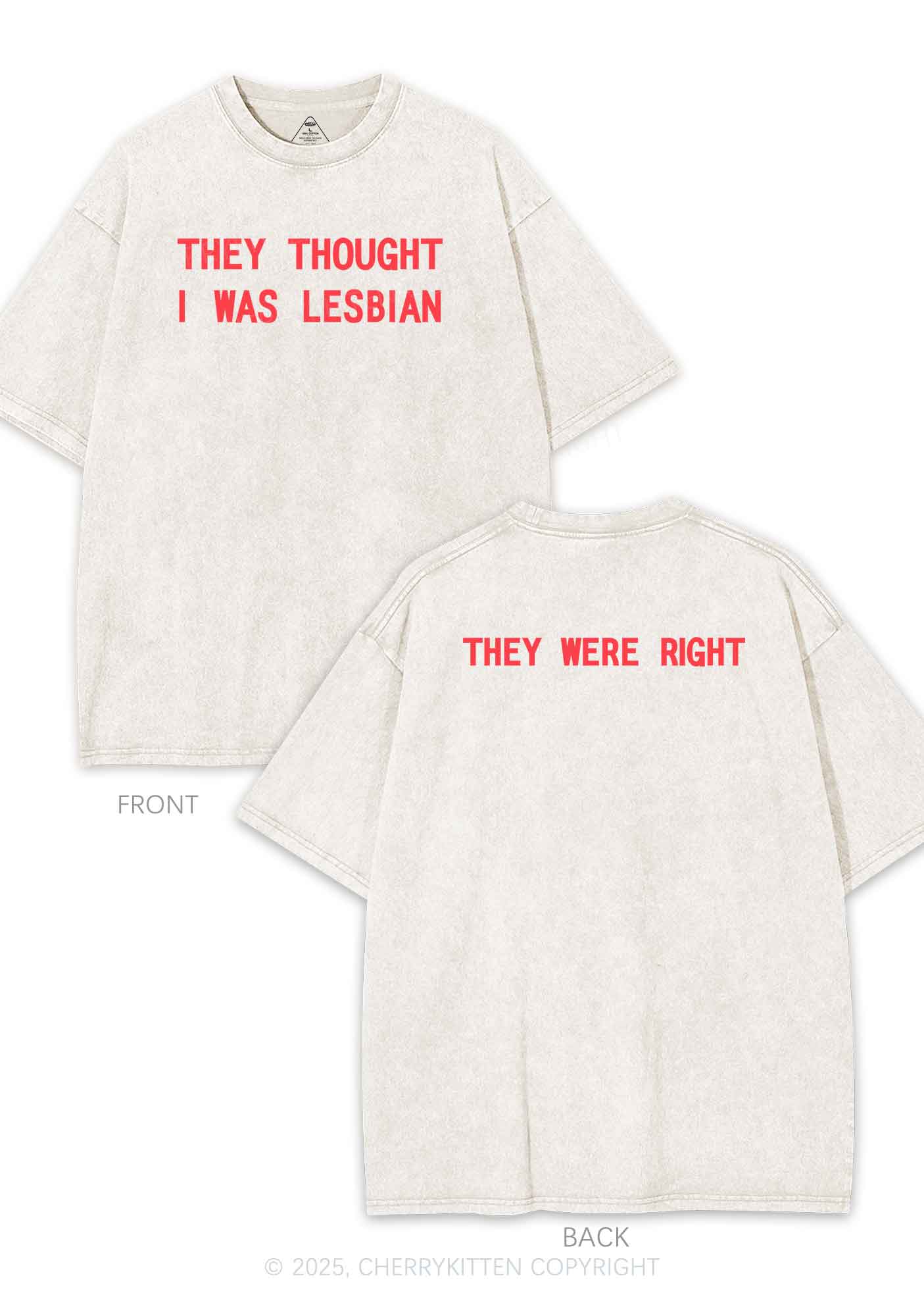 I Was Lesbian Two Sides Pride Y2K Shirts Washed Tee Cherrykitten - Image 5