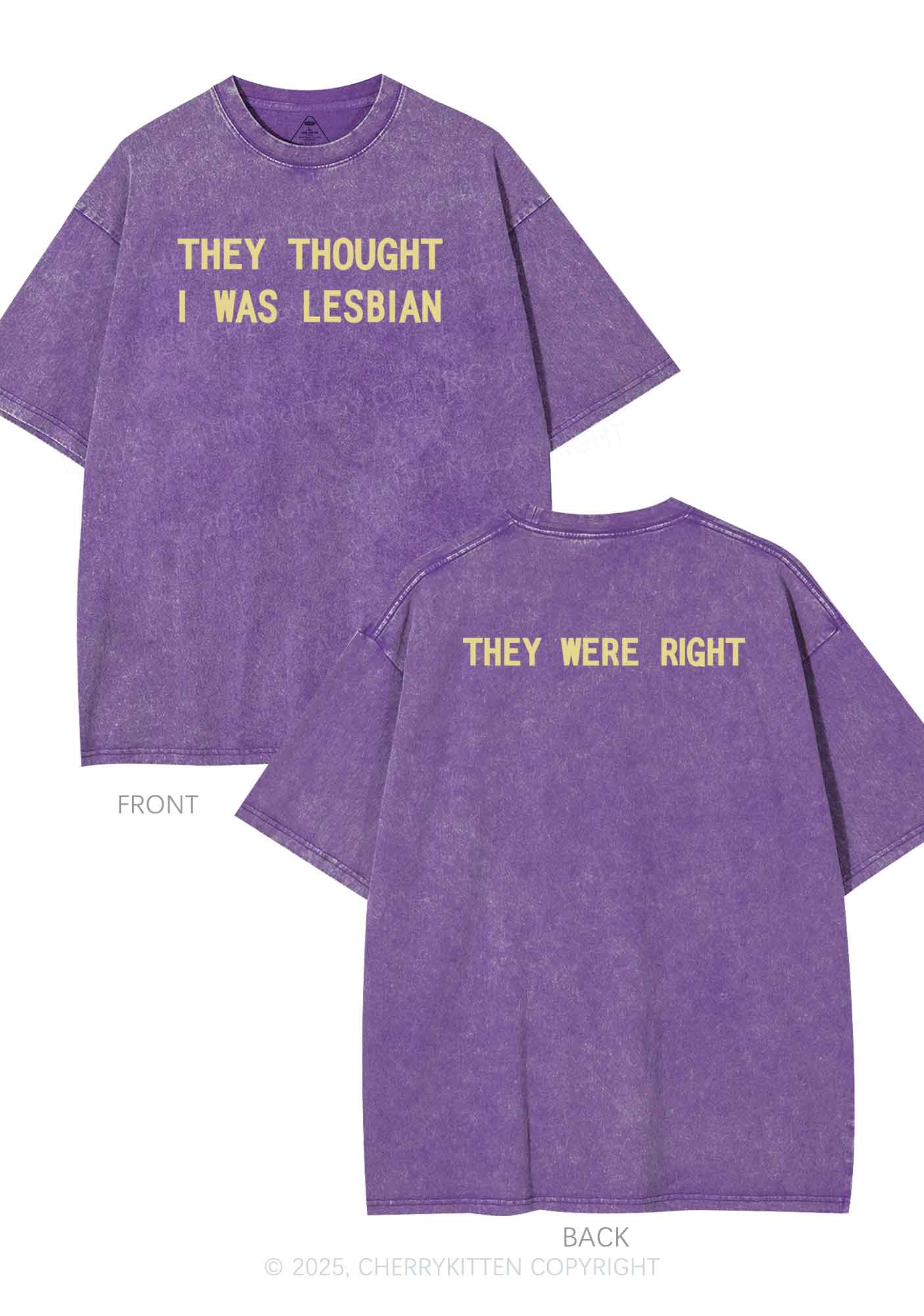 I Was Lesbian Two Sides Pride Y2K Shirts Washed Tee Cherrykitten - Image 6