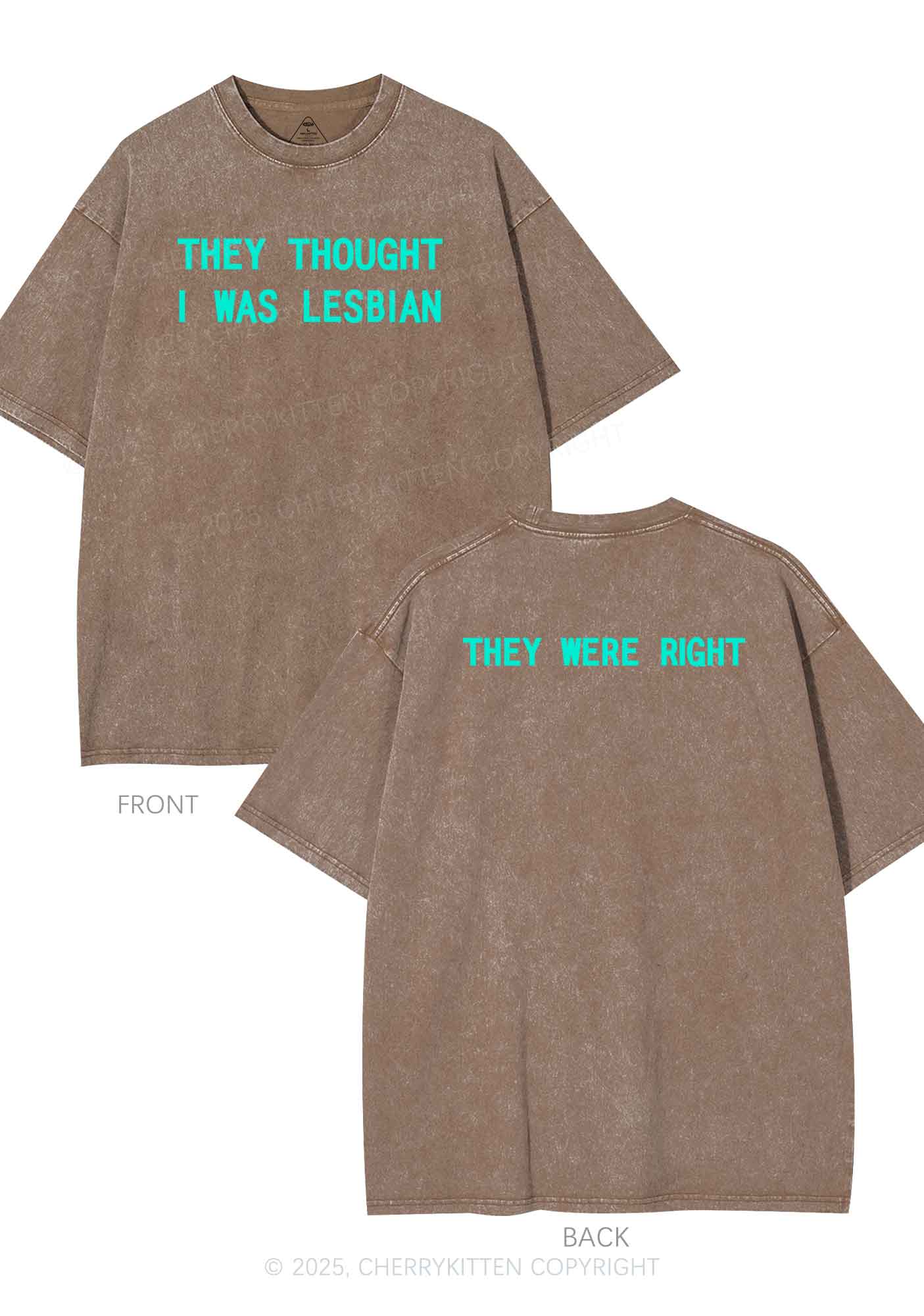 I Was Lesbian Two Sides Pride Y2K Shirts Washed Tee Cherrykitten - Image 8