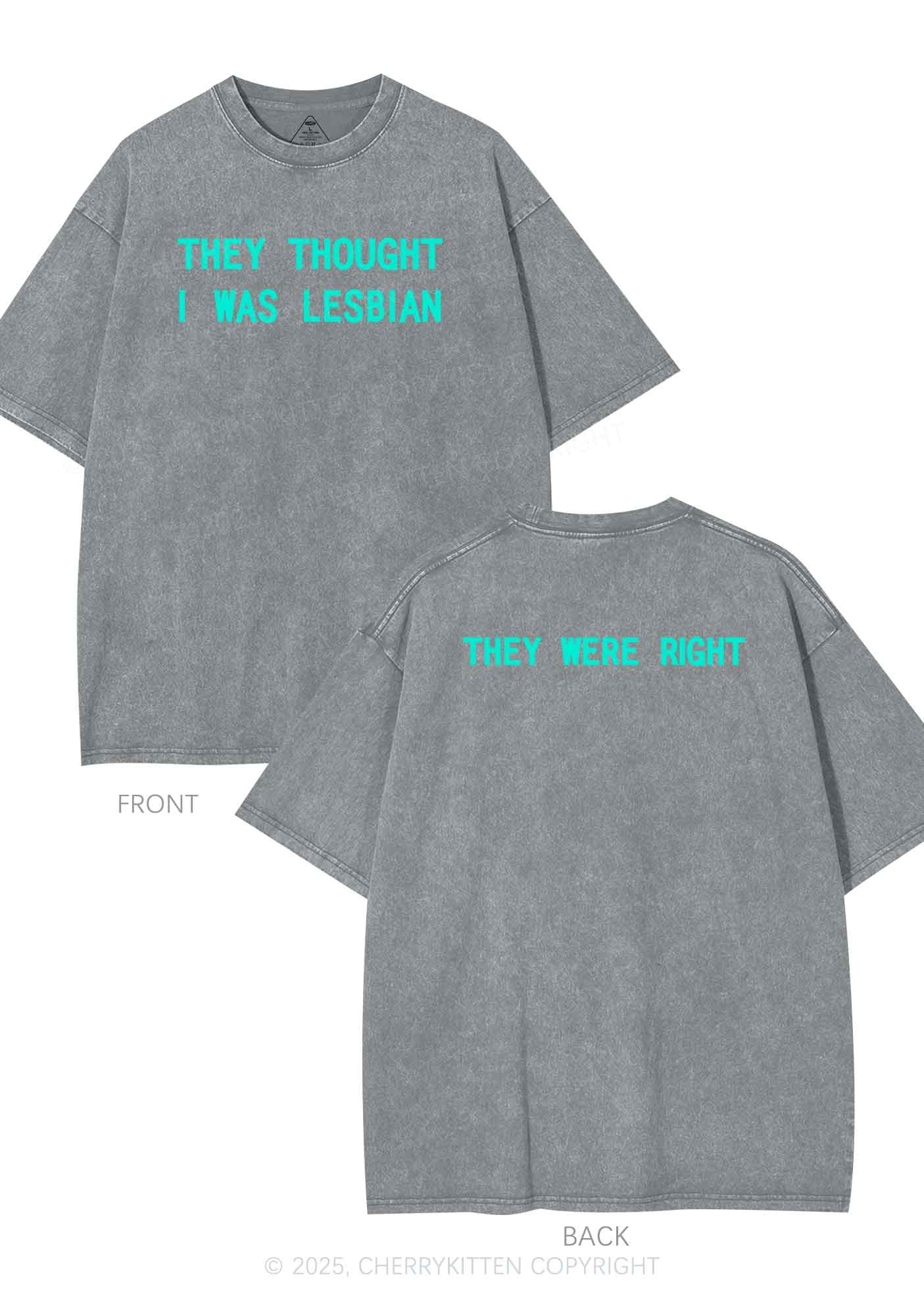 I Was Lesbian Two Sides Pride Y2K Shirts Washed Tee Cherrykitten - Image 9