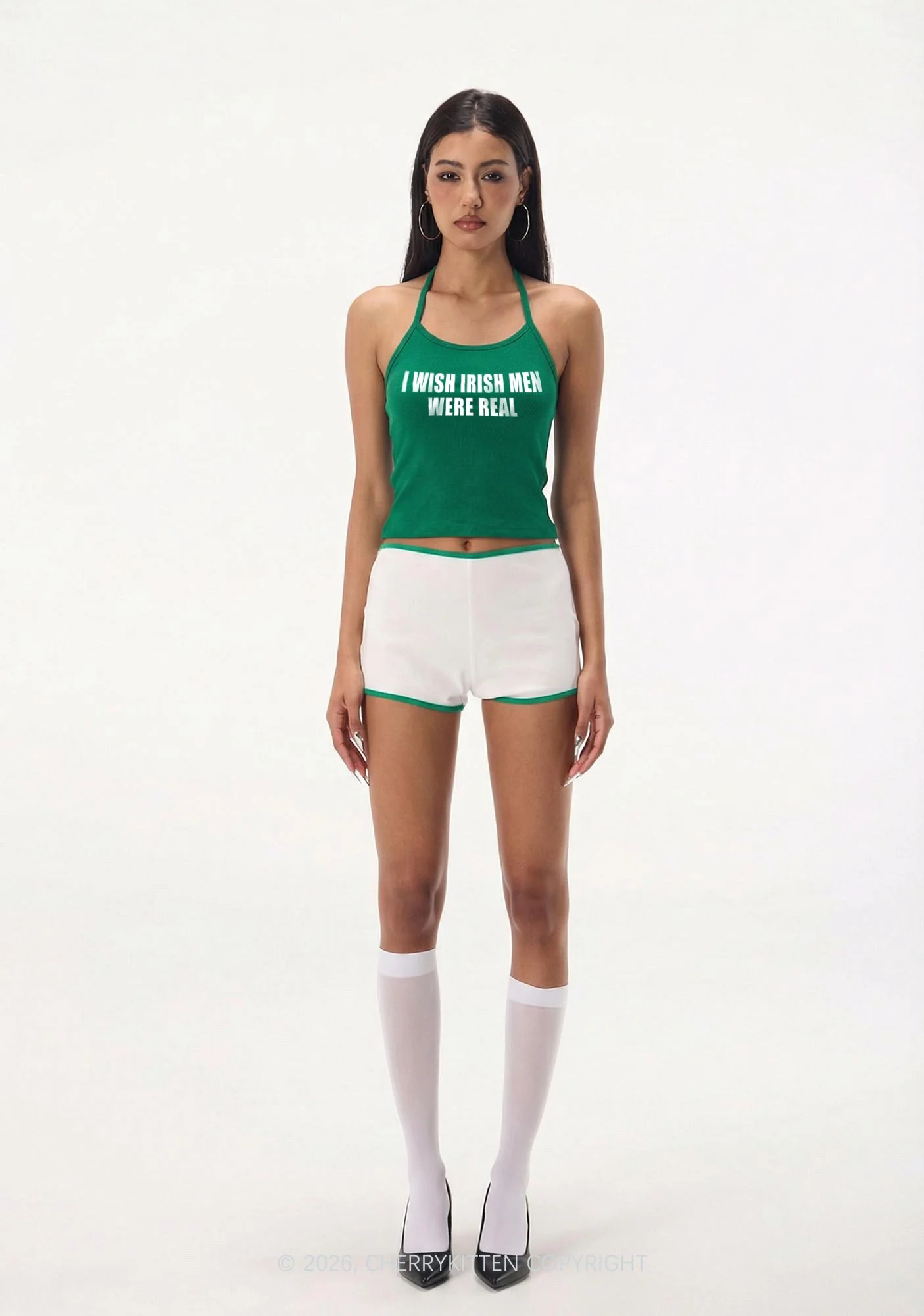 I Wish Irish Men Were Real St Patricks Y2K Halter Neck Cami Cherrykitten - Image 2