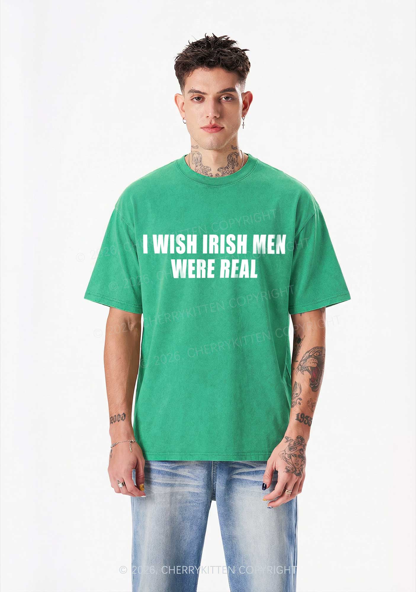 I Wish Irish Men Were Real St Patricks Y2K Shirts Washed Tee Cherrykitten - Image 2