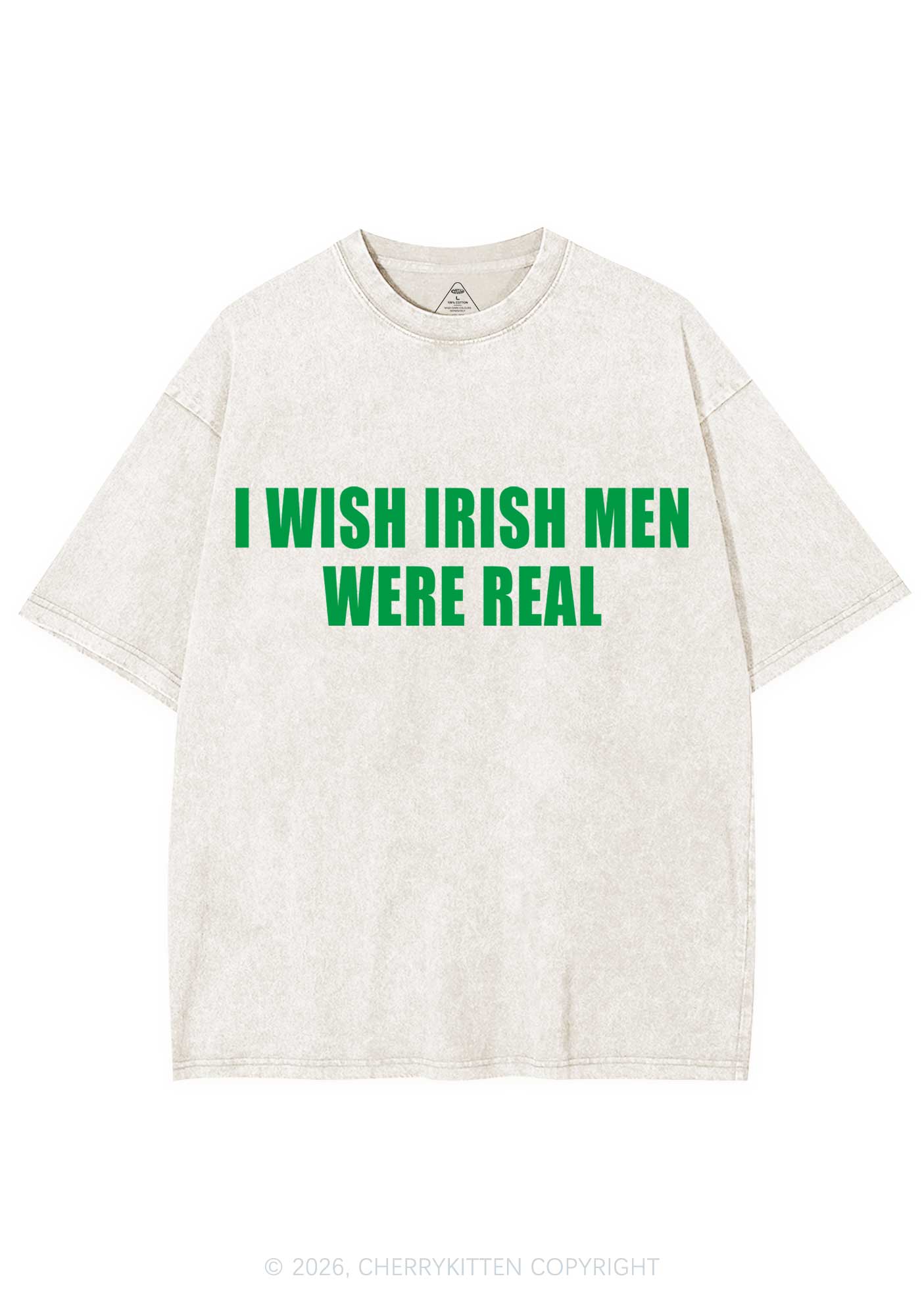 I Wish Irish Men Were Real St Patricks Y2K Shirts Washed Tee Cherrykitten - Image 3