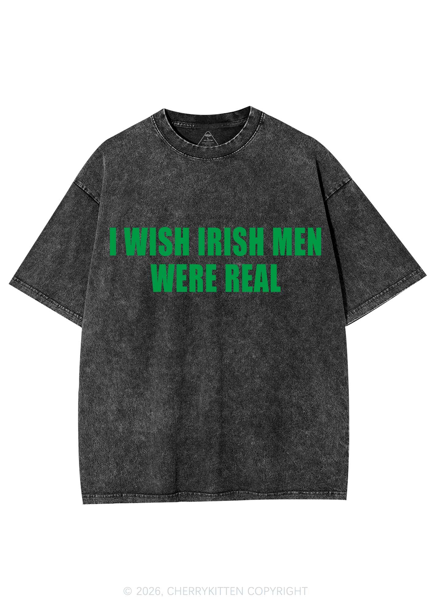 I Wish Irish Men Were Real St Patricks Y2K Shirts Washed Tee Cherrykitten - Image 4