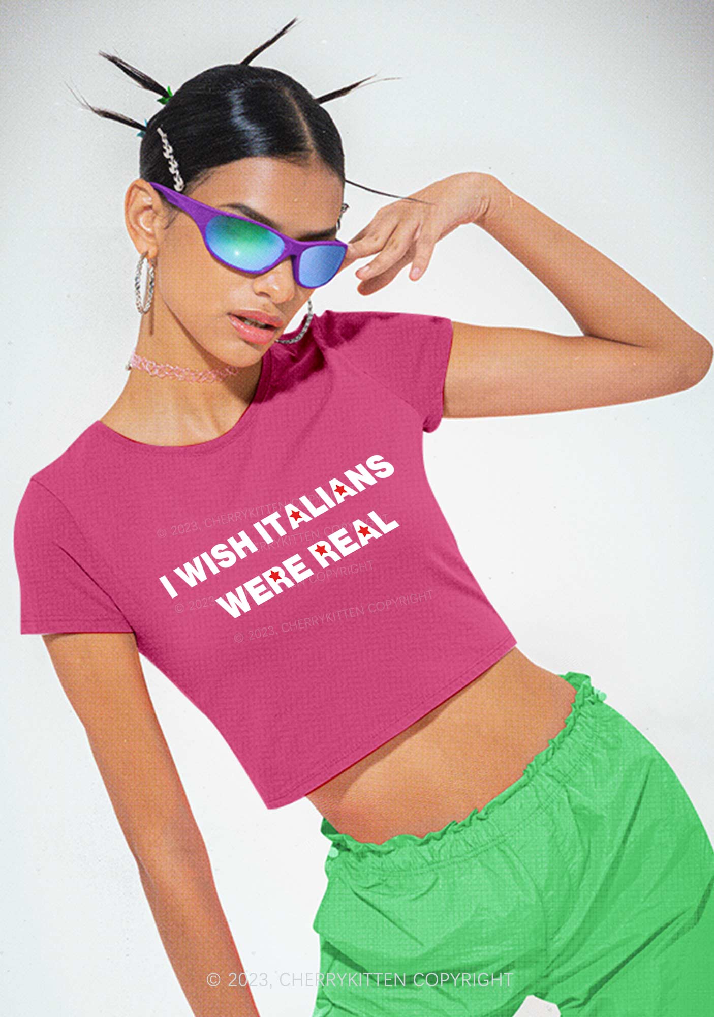 I Wish Italians Were Real Y2K Baby Tee Cherrykitten - Image 2