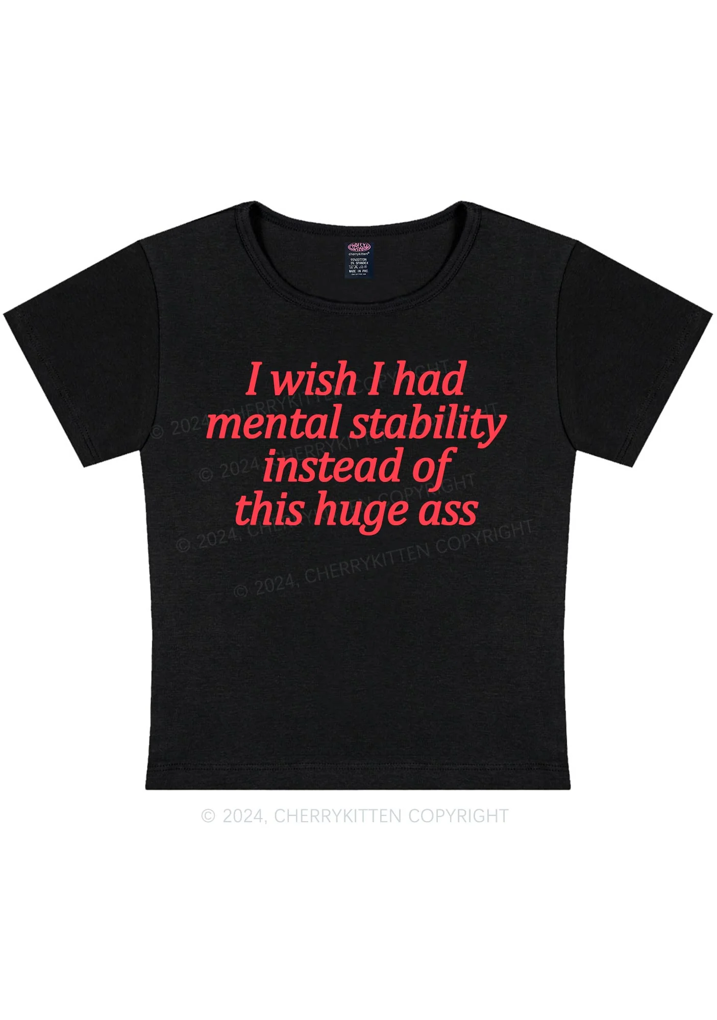 I Wish Mental Stability Y2K Baby Tee Cherrykitten - Image 3