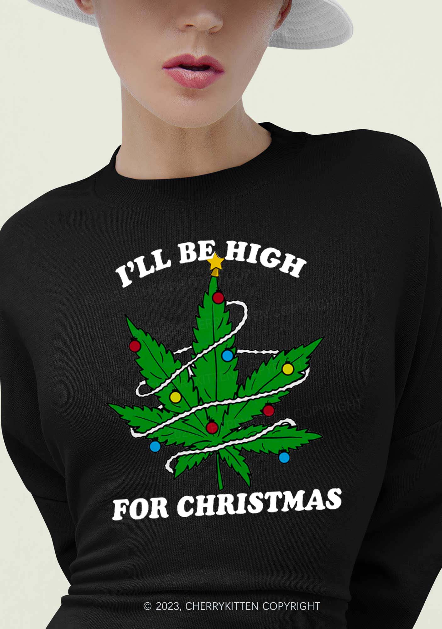 I'll Be High Christmas Y2K Sweatshirt Cherrykitten - Image 2
