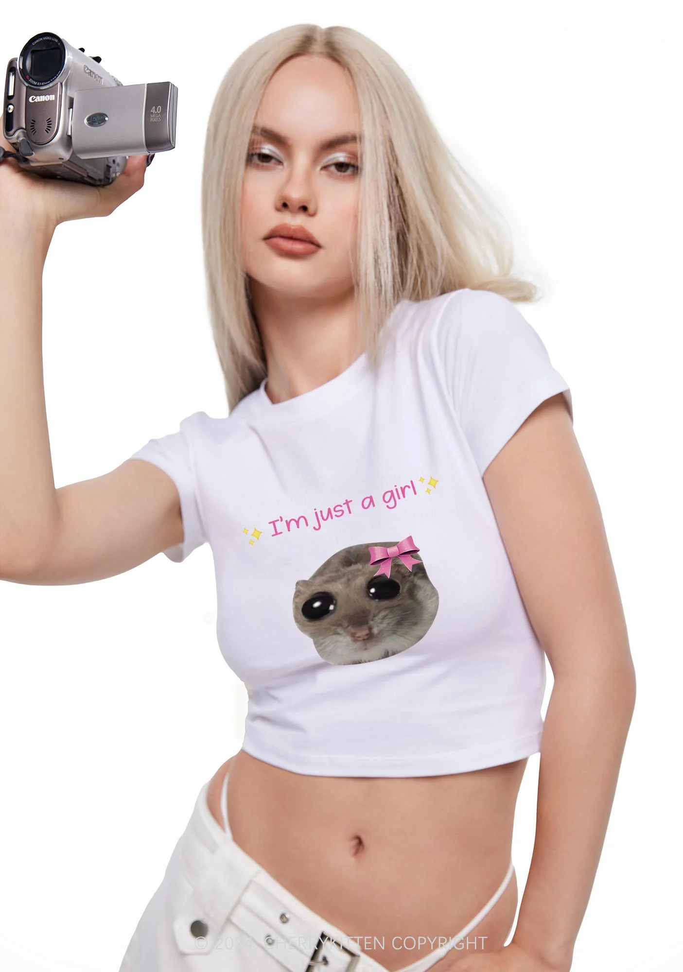 I'm A Girl Y2K Baby Tee Cherrykitten - Image 3