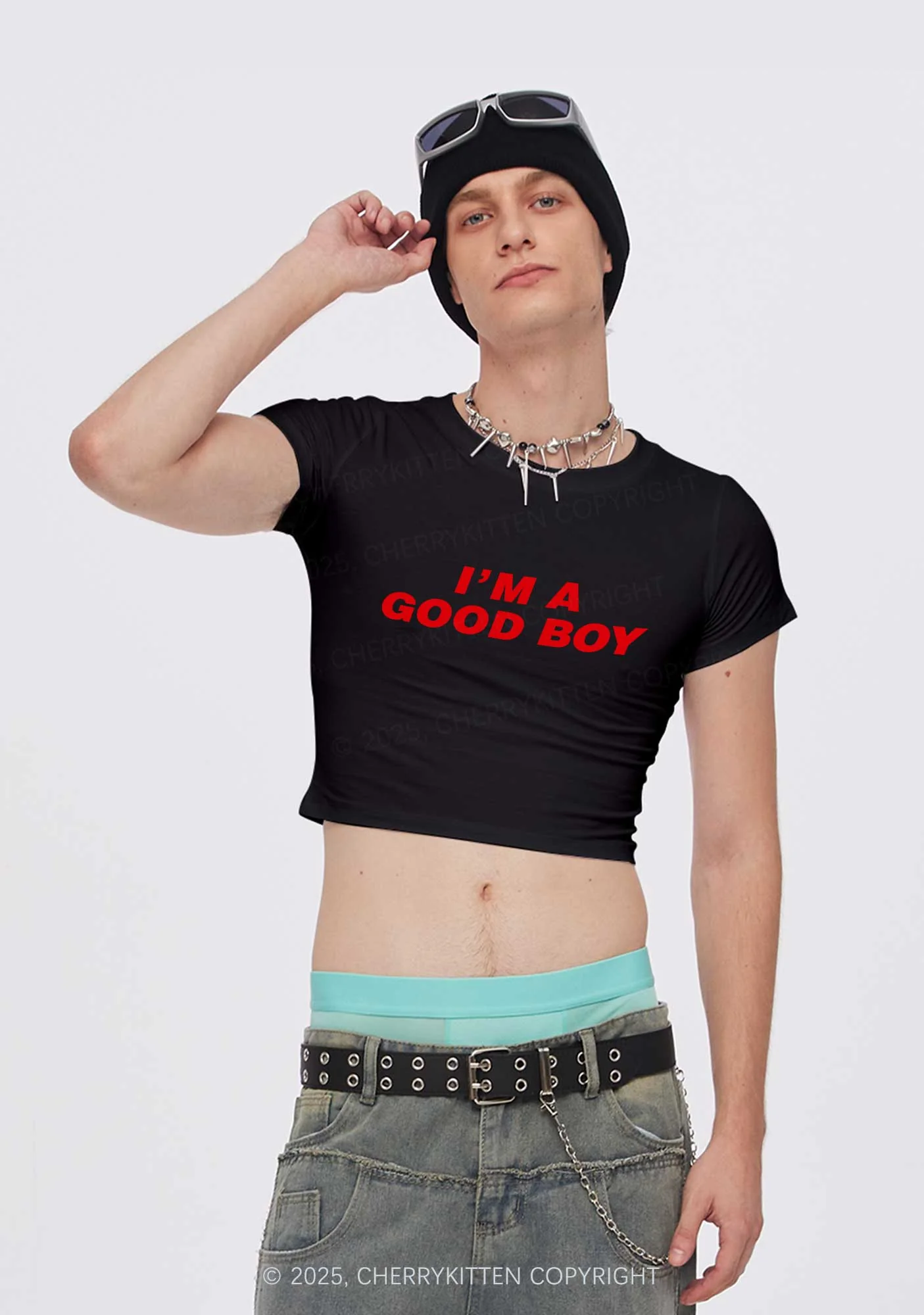 Im A Good Boy Y2K Baby Tee Cherrykitten - Image 2