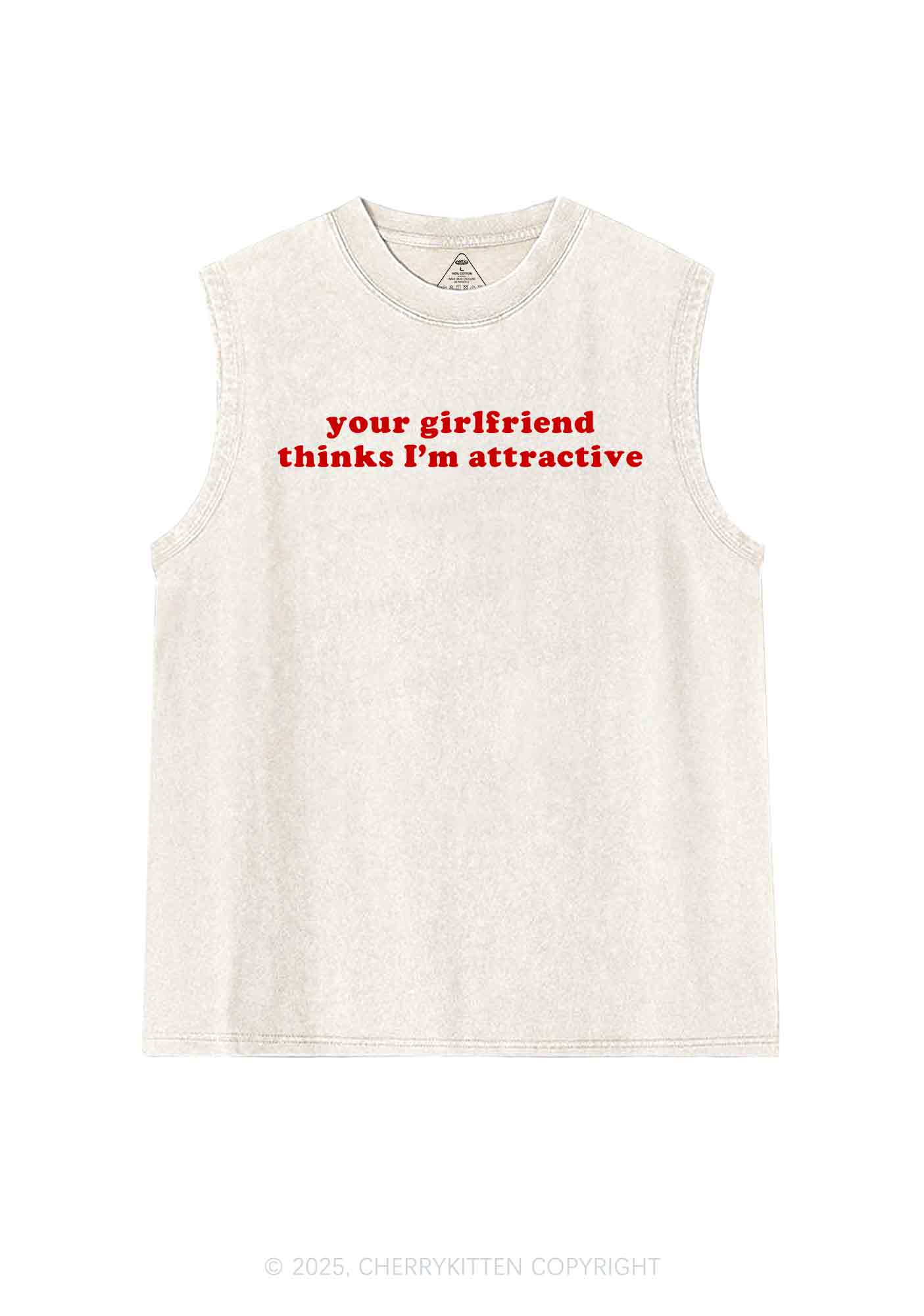 I'm Attractive Y2K Washed Tank Cherrykitten - Image 4