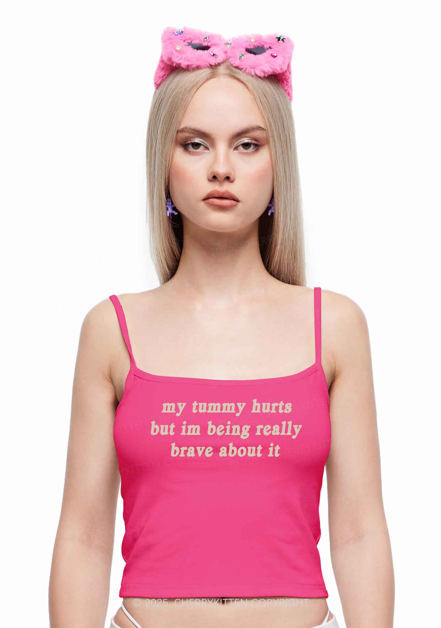 Im Being Really Brave About It Y2K Spaghetti Strap Cami Cherrykitten - Image 2