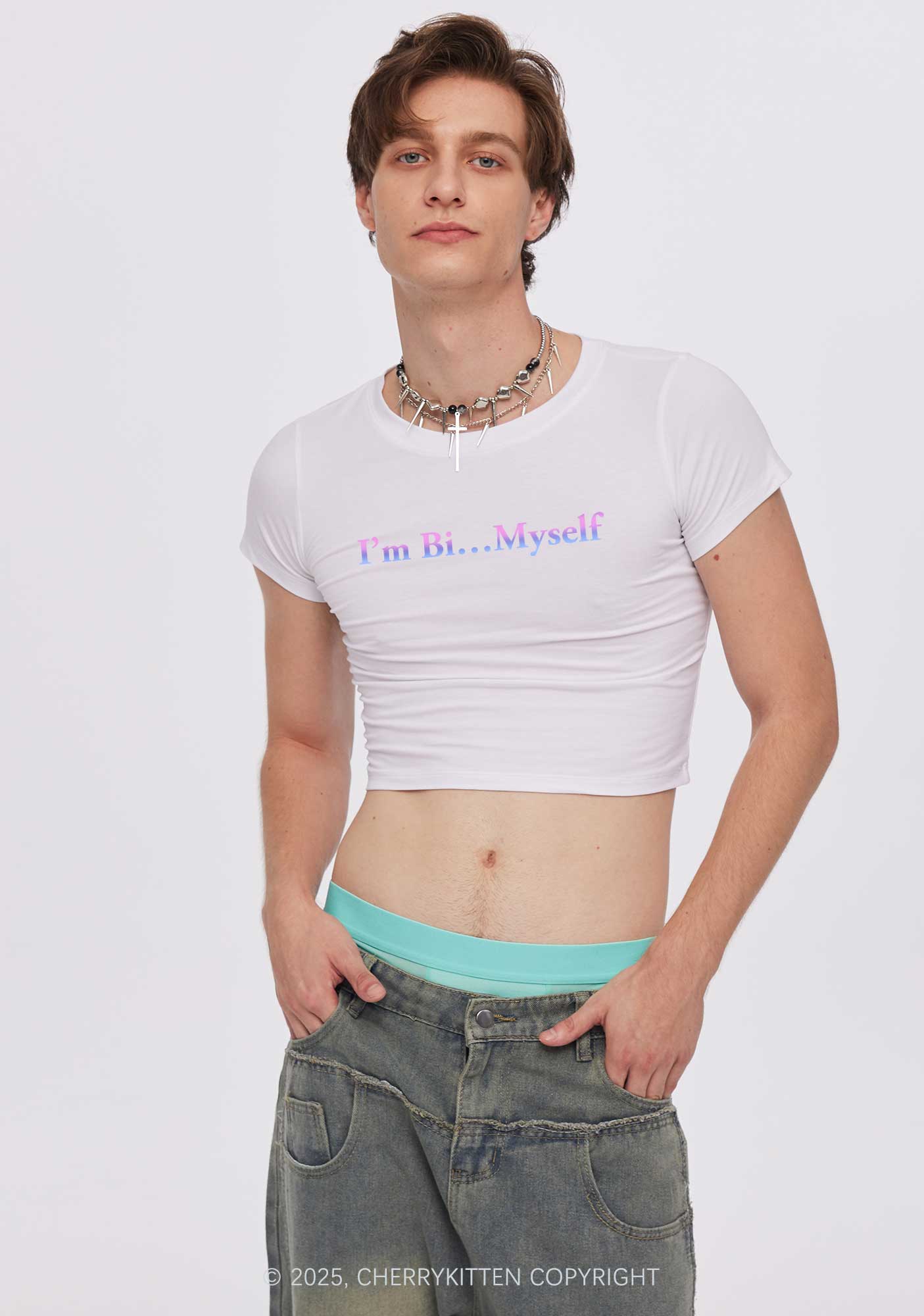 Im Bi Myself Pride Y2K Baby Tee Cherrykitten - Image 3