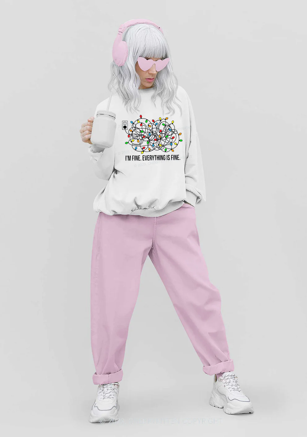 I'm Fine Everything Is Fine Christmas Y2K Sweatshirt Cherrykitten - Image 2